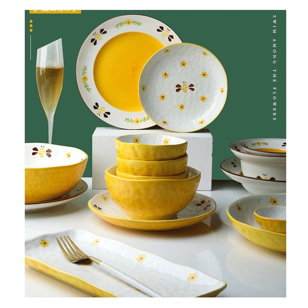Set da tavola creativo in ceramica con cartoni animati, set da tavola per la casa, piatto, ciotola, tazza, piatti, set di scodelle per riso, zuppa e bacchette, set da pranzo per feste (set :