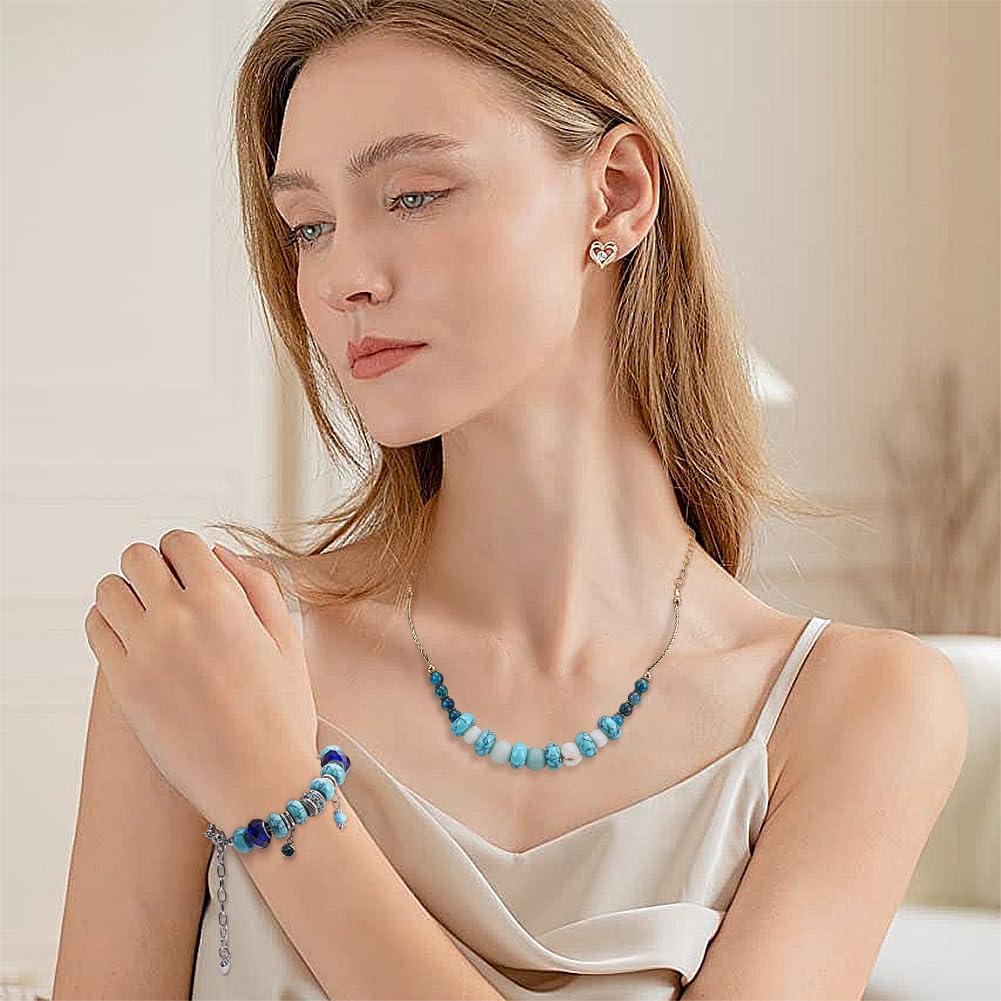 PH PandaHall 60pcs 12mm Turquoise Beads Gemstone Beads Large Hole Spacer Beads Rondelle European Beads Synthetic Turquoise Beads for Summer Bracelet Necklace Earrings Jewelry Making, Hole: 5mm - Image 5