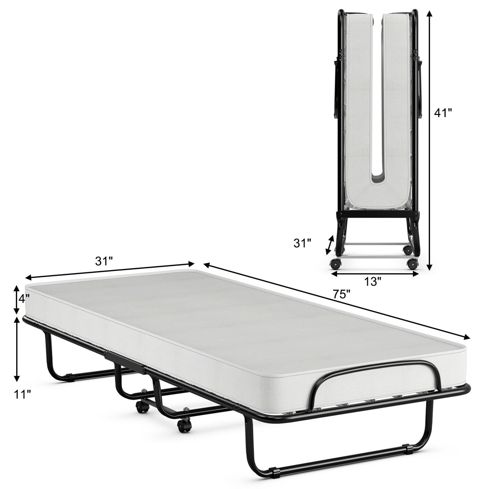 Amazon.com: DORTALA Rollaway Folding Metal Bed, Memory Foam