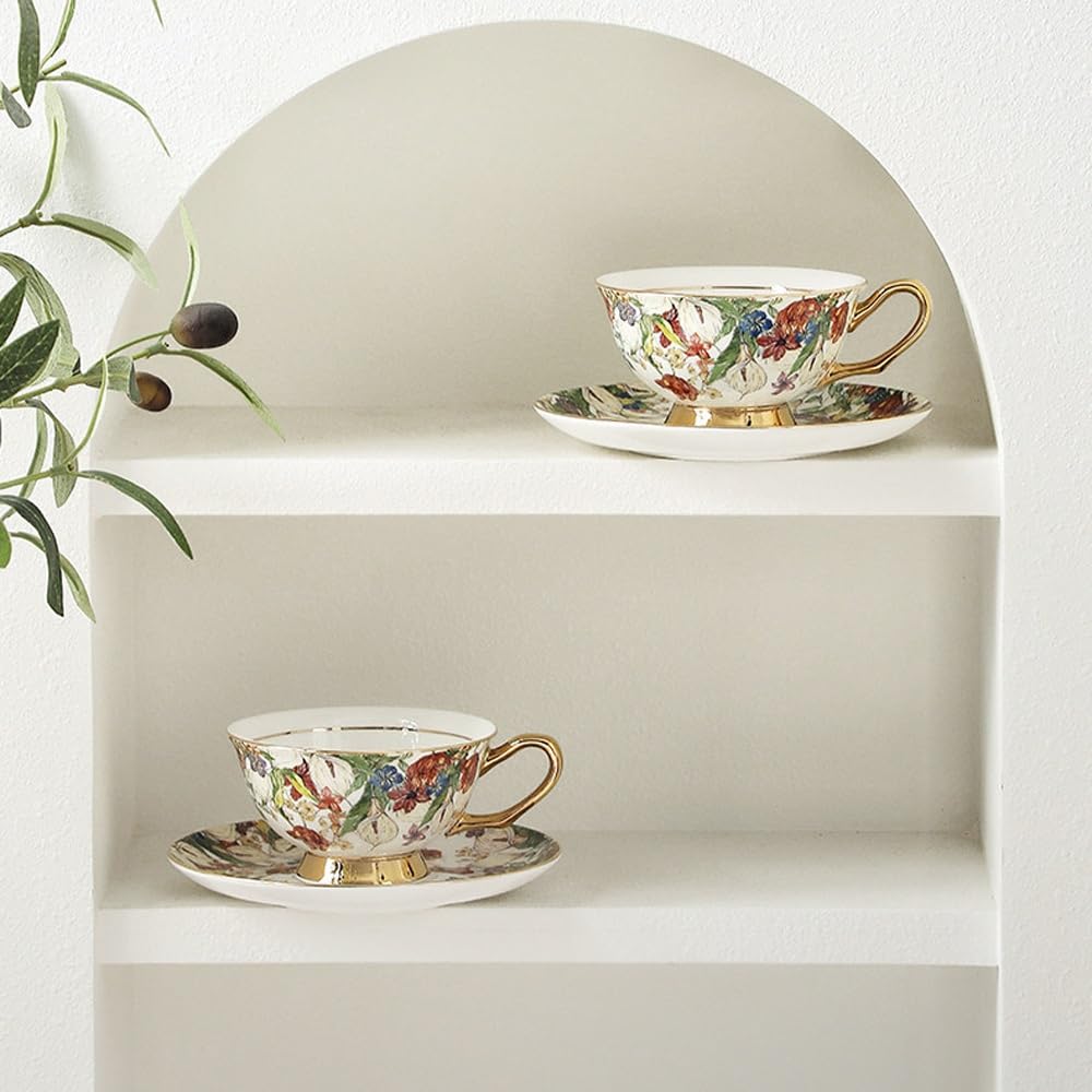 Zestaw filiżanek do kawy i spodków - Zestaw filiżanek do espresso Fine Bone China, Zestaw ceramicznych filiżanek do herbaty z opakowaniem prezentowym