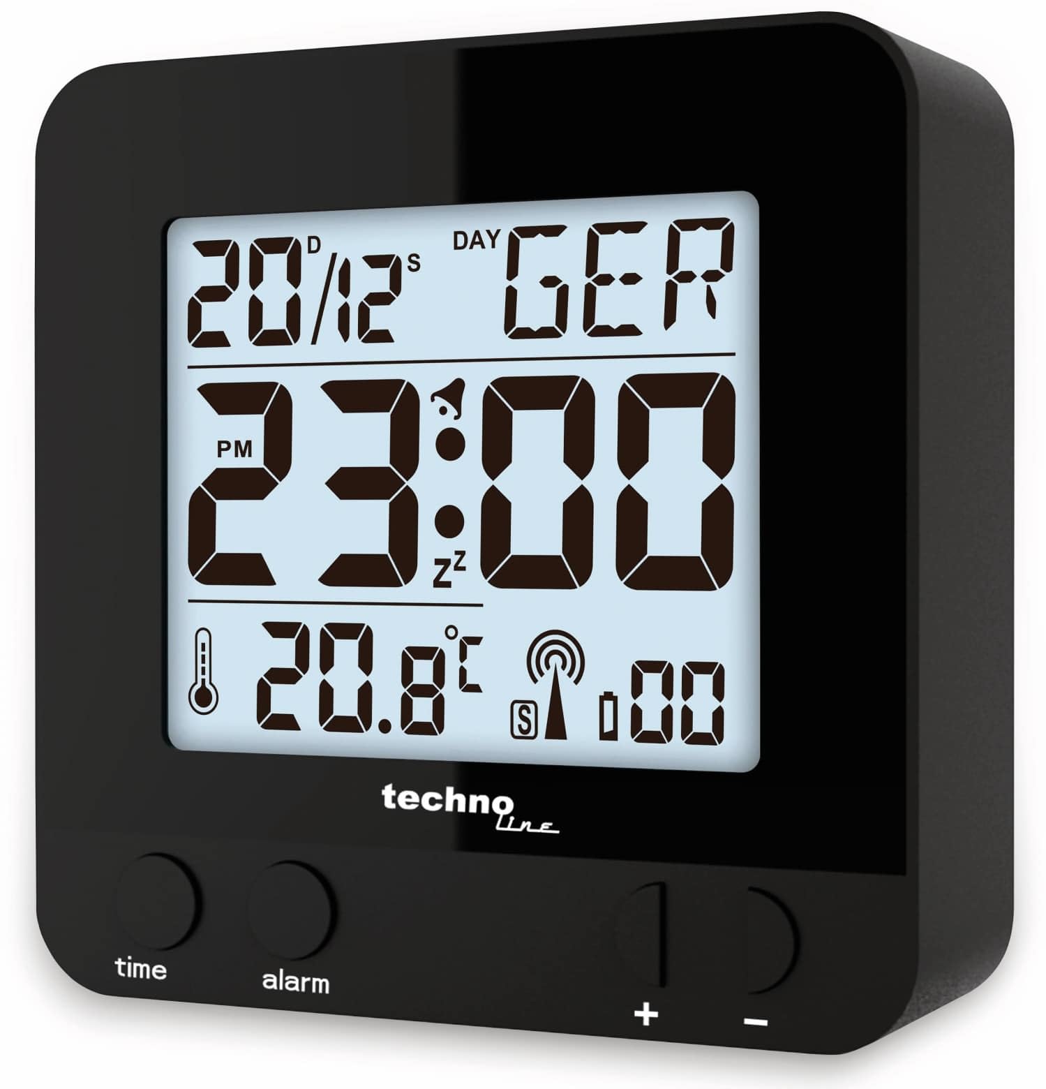 Techno Line Black Technoline Radio Controlled Alarm Clock With Touch Sensor, Plastic, 8 X 2.5 X 3 Cm Wt 235, Plastic, 8 X 2.5 X 8 Cm