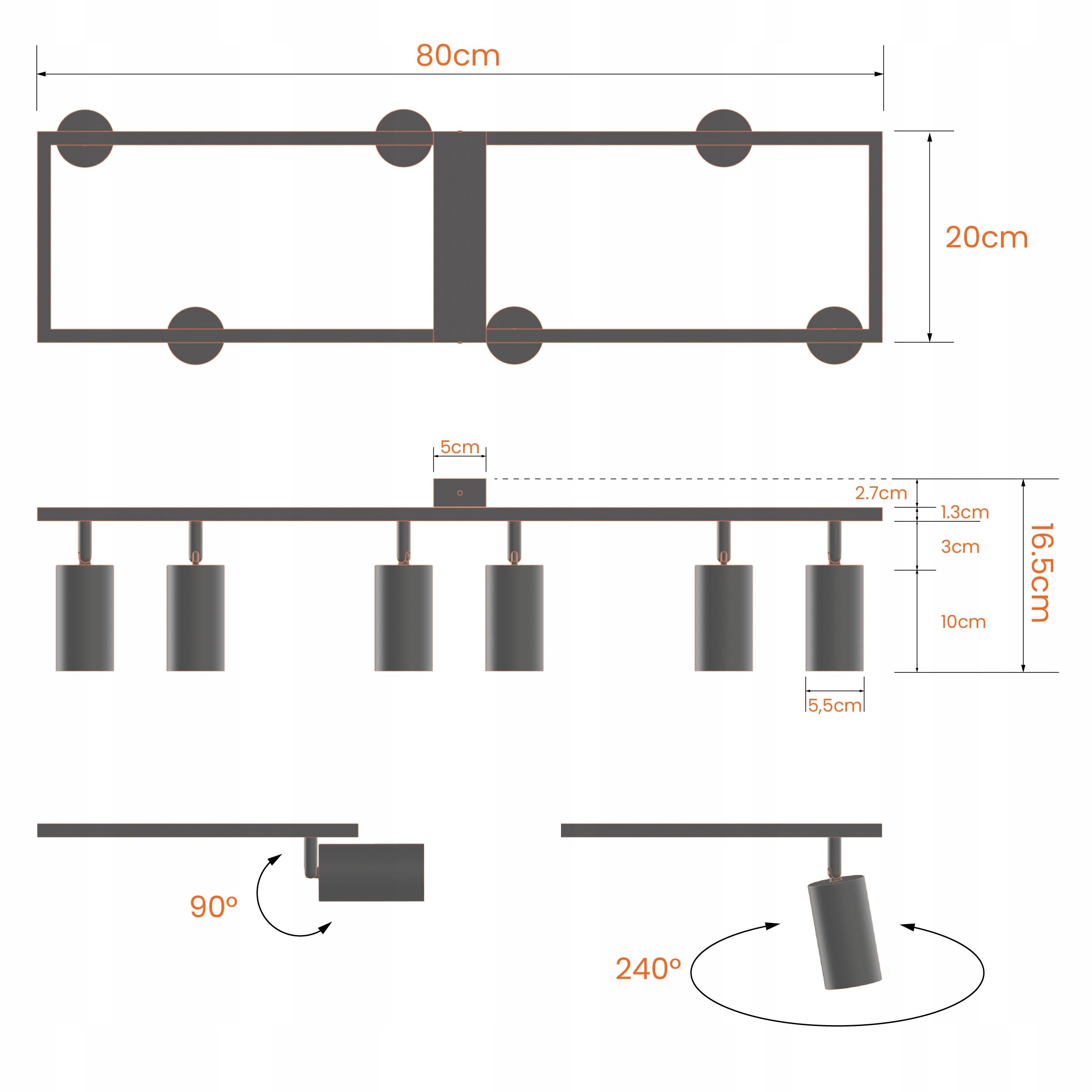 Deckenstrahler LED Schwarz 6 Flammig Schwenkbar GU10 Deckenleuchte Modern für Küche