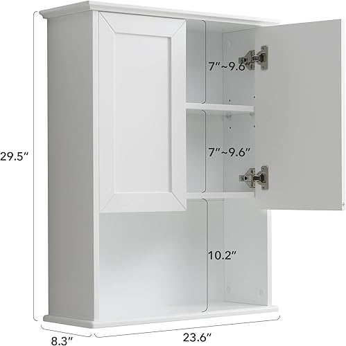 Miniatura 2 de Armario de baño montado en la pared sobre el inodoro, gabinete de madera para medicamentos, gabinete de pared colgante de 23 x 29 pulgadas con 2