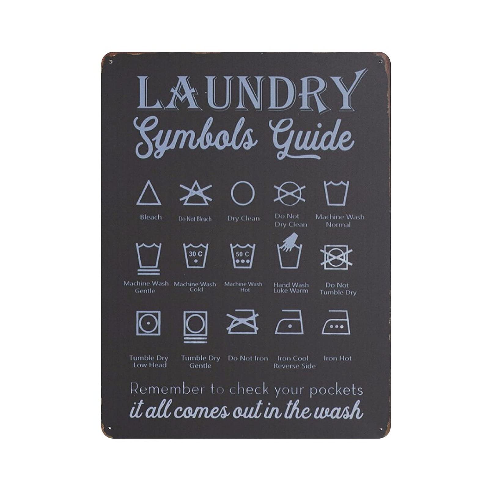 Laundry Symbols Guide Retro Tin Sign Party Farm Wall Decor Iron Painting Metal Plaque Gifts Idea 8"x12"