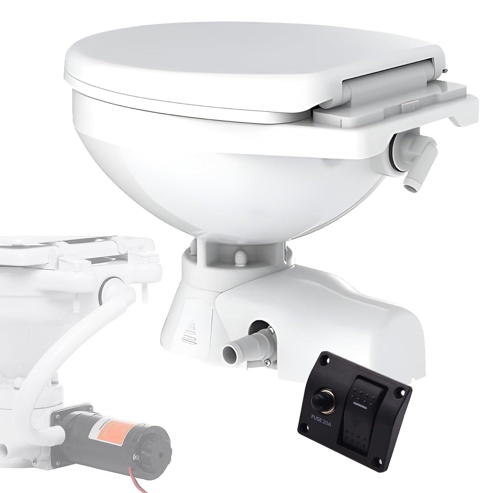 Elektrische Marine Toilette mit leiser Spülung für Boote, Yachten, Wohnmobile und Camper