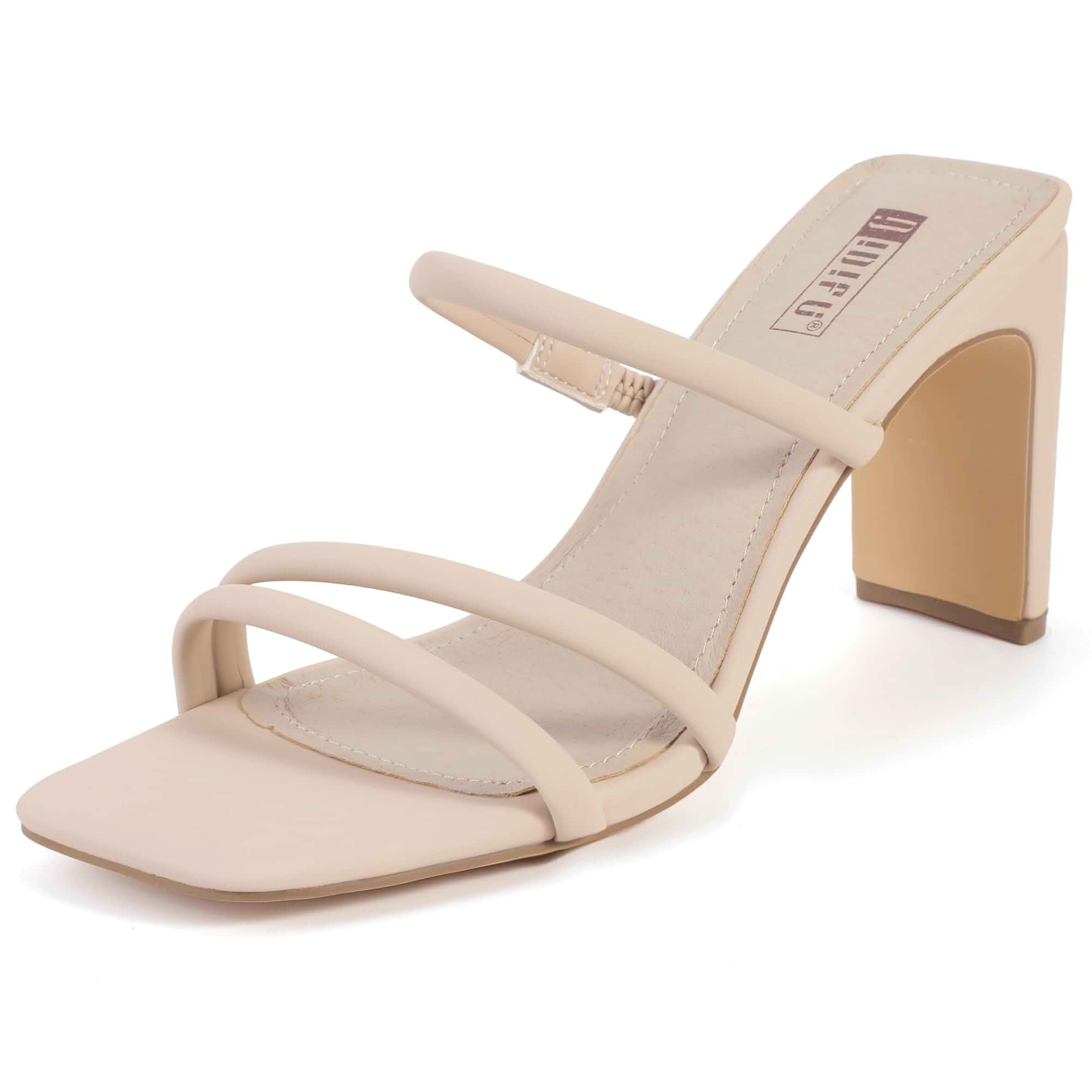 IDIFU IN3 High Heels Strappy Square Toe Chunky Heel Three Strap Slip On Heels Comfortable Slides Block Heeled Sandals Sexy Wedding Party Dress Shoes Open Toe Mules for Women