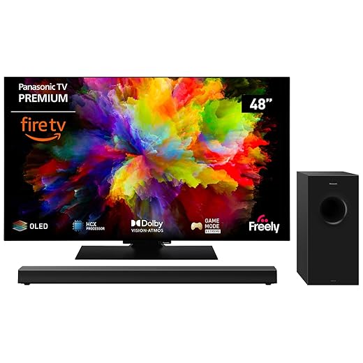 Panasonic TV-48Z80AEY 48" 4K Ultra HD OLED Smart TV, Fire TV SC-HTB600EBK Home Theatre Soundbar with Bluetooth and Dolby Atmos