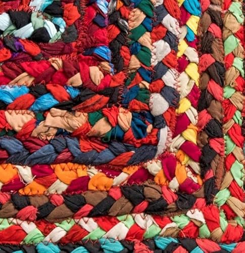 Sale Multi-Color Rectangle Rug 9x12 Jaipuri Chindi Rug Yoga Mediation Rug Hand Braided Beautiful Traditional Rug Rajasthani Bohemian Rugs (10x14 Area Rug)