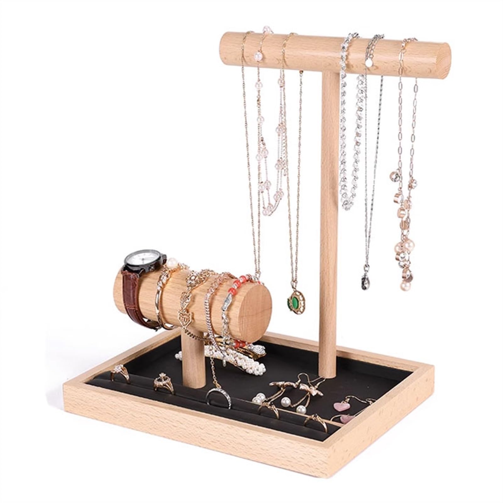 Tyuhduyur Jewelry Storage Creative 2-Tier T Bar Necklace Holder Bracelet Holder Display Rack Necklace Holder With Ring Storage Tray Jewelry Display Stand