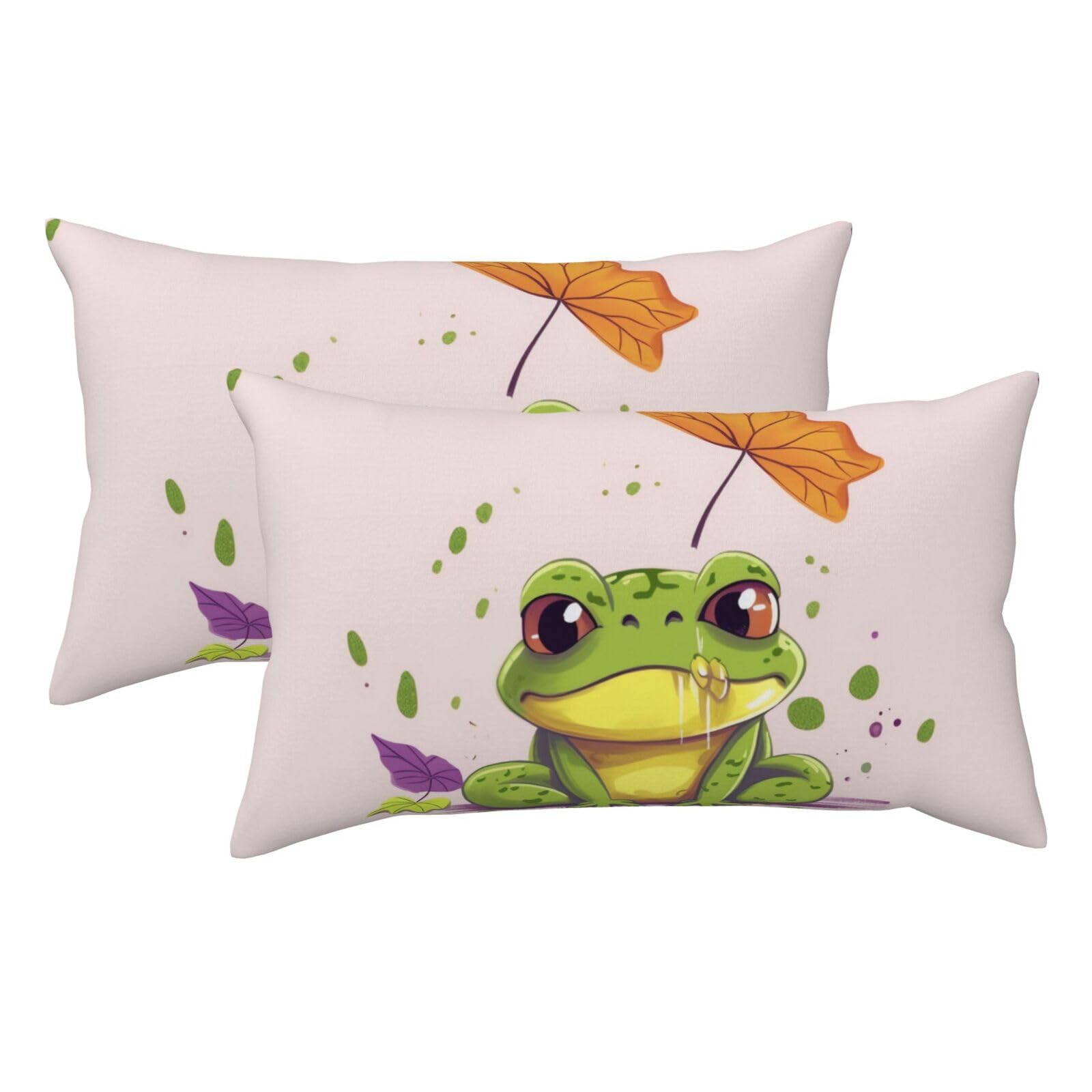 2 Pack King Size Pillow Cases for Hair and Skin Soft Breathable Pillow Case Covers with Hidden Zipper Leaves and Frog Pillowcase 20x36 Inches Pillow Covers for Sleeping Gift