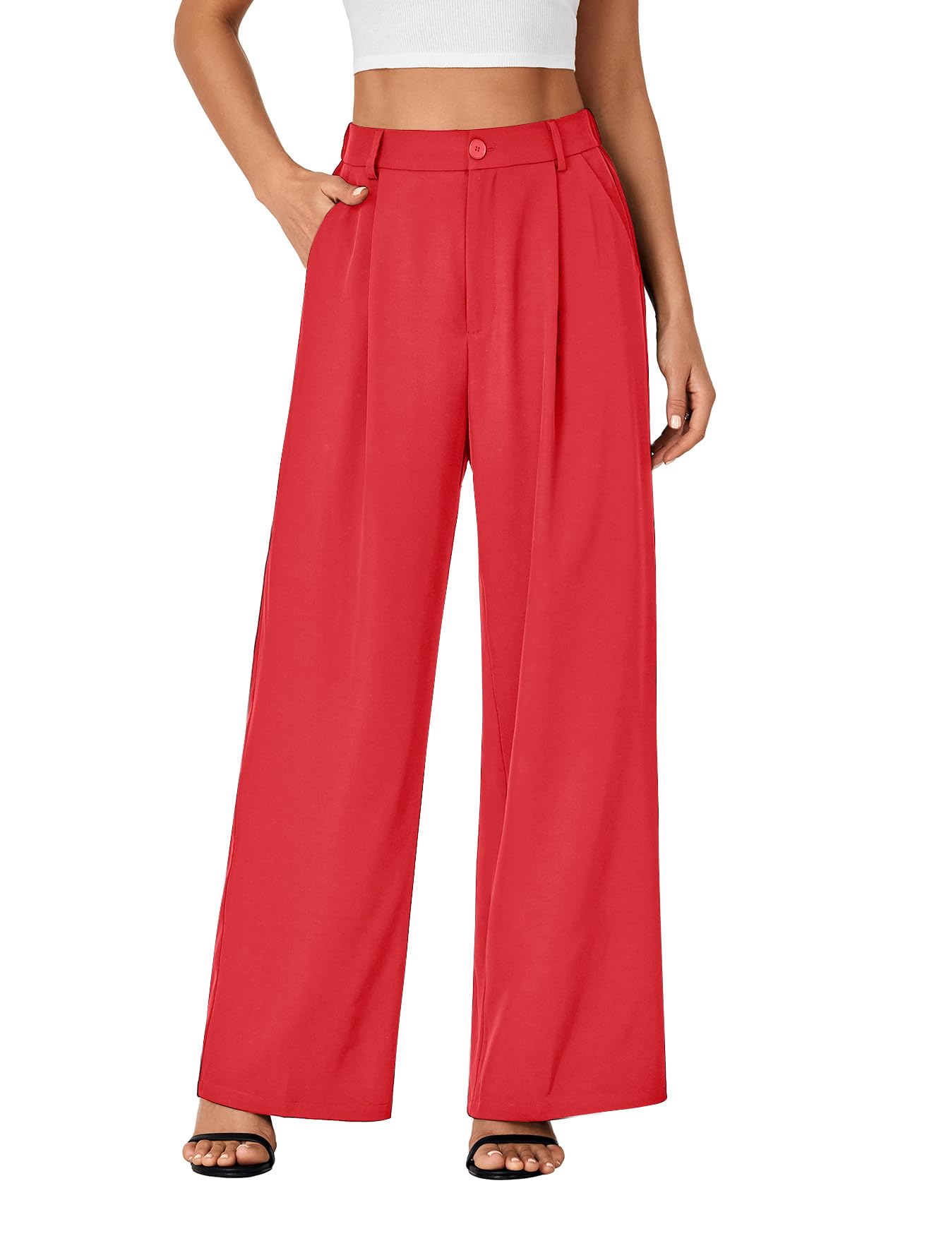 Rooscier Womens Wide Leg Pants High Elastic Waisted Business Work Trousers Long Straight Suit Pants