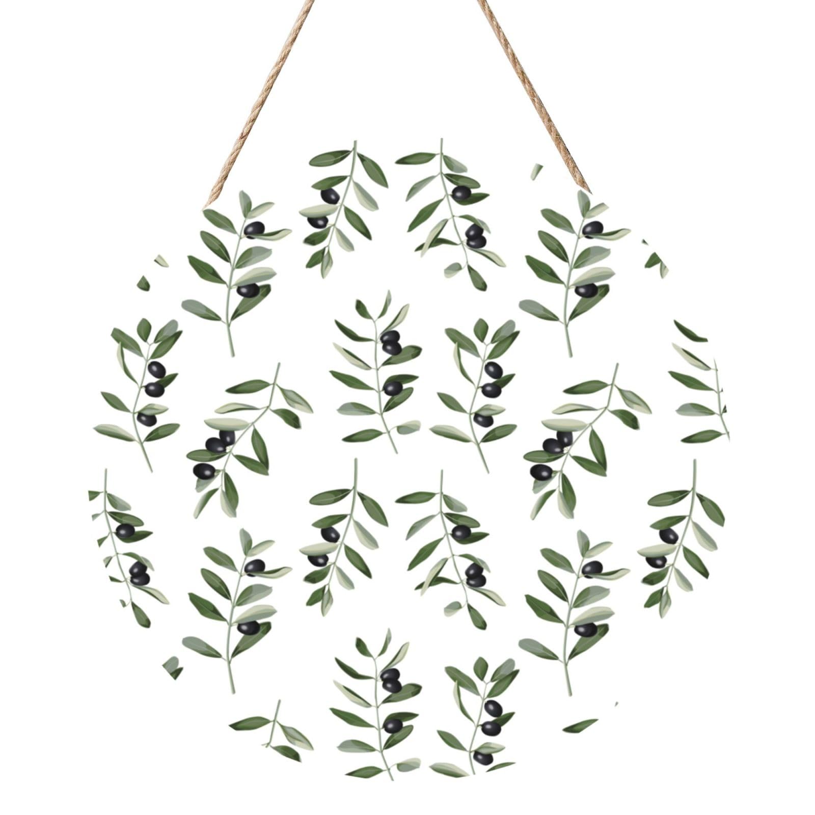 InOmak Olive Branch Watercolor Style Nature, Round Wood Panel Painting 12 in, Wall Hanging Painting For Home