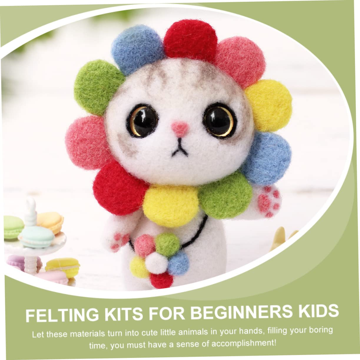 NUOBESTY 6juegos Kit De Fieltro Para Principiantes Instrucciones Inglés De Felting De Animales Gato Arcoíris y Gato Materiales Completos Para Manualidades Creativas