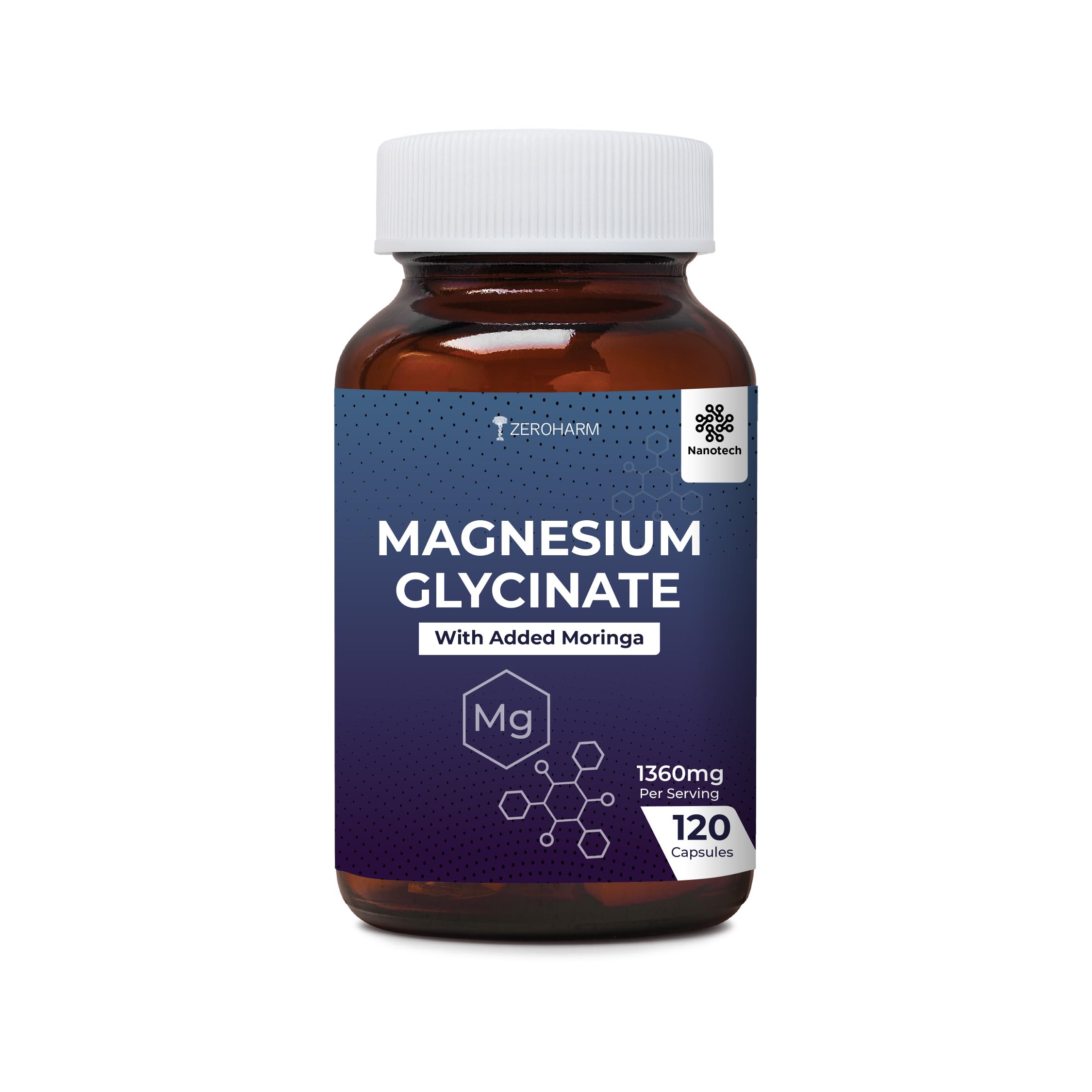 ZeroHarm Magnesium Glycinate 120 Capsules |1360mg Magnesium Supplements for Muscle Support & Nerve function | Regulate blood sugar levels & Blood pressure| Improves sleep cycle | Promotes Brain health (B0DJ8J3VN7) Amazon Price History, Amazon Price Tracker