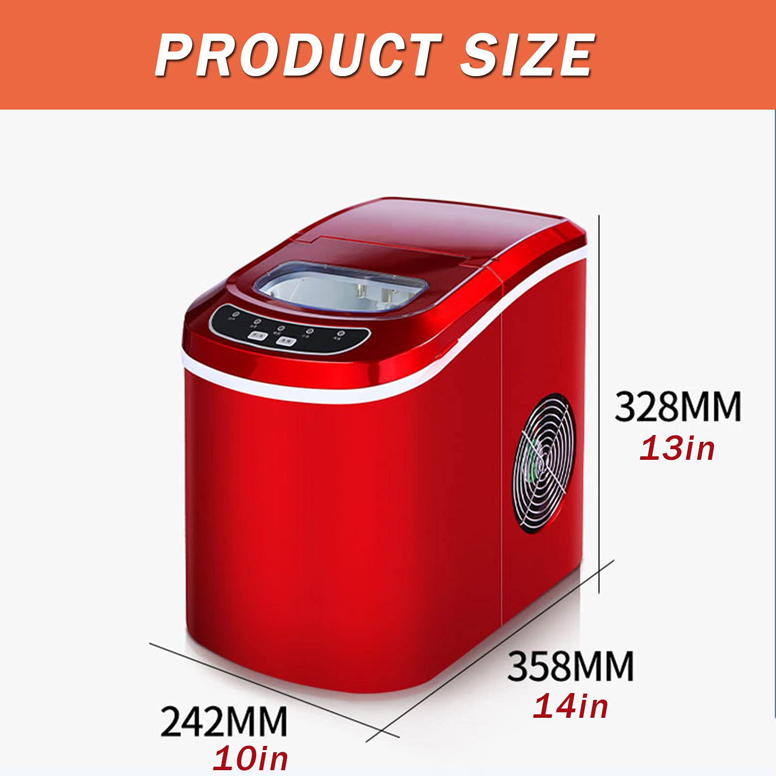 Przenośny ekspres do lodu o mocy 105 W do blatów może produkować kostki lodu w 6 minutach i 26 funtów lodu w 24 godzinach. z wyświetlaczem LED czerwony (szary)