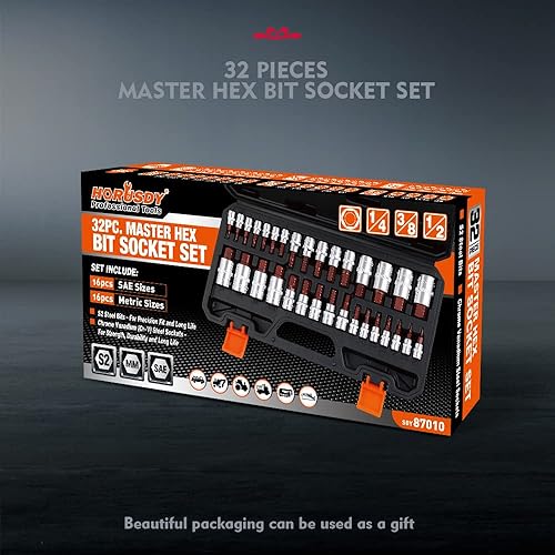 Miniatura 7 de HORUSDY Allen - Juego de llaves hexagonales de 32 piezas, SAE y métrico con aleación de acero de 1/4 pulgadas, 3/8 pulgadas, 1/2 pulgadas, llave