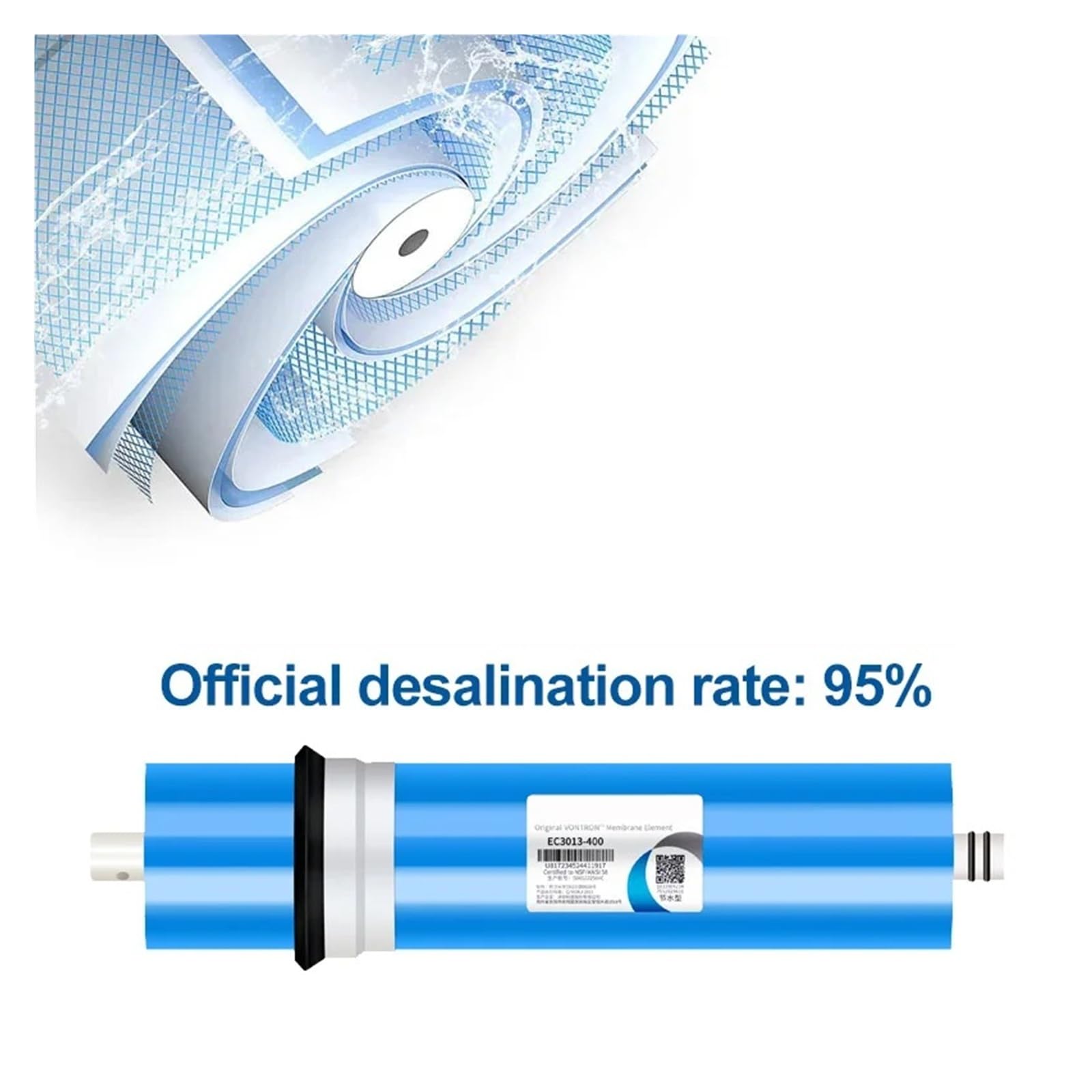 Filtro di ricambio universale a membrana for osmosi inversa ad alto flusso da 400 GPD for purificatore d'acqua domestico 3013-400