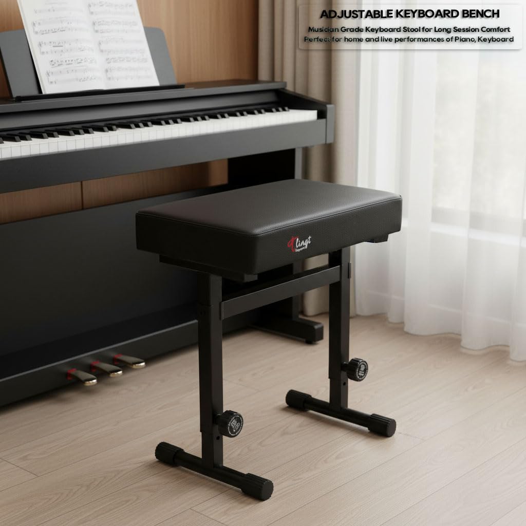 Tlingt Banco de teclado de apoyo, asiento acolchado, banco de piano, taburete ajustable para teclado