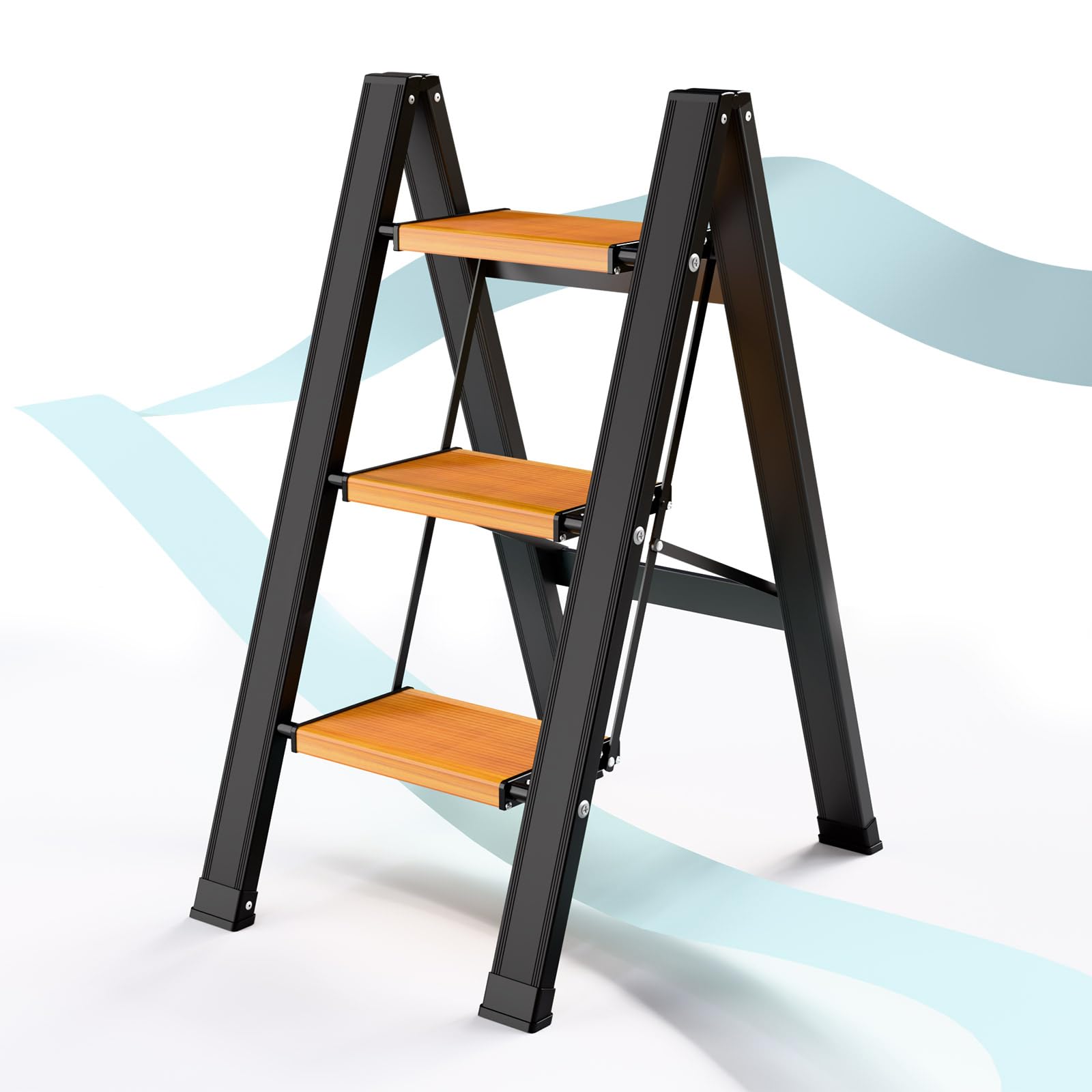 Escalera de Tijera Plegable de 3 peldaños, Escalera Plegable de Aluminio, Escalera Antideslizante para el hogar, Escalera de Tijera Ligera hasta 150 kg para el hogar, la Oficina, el Garaje