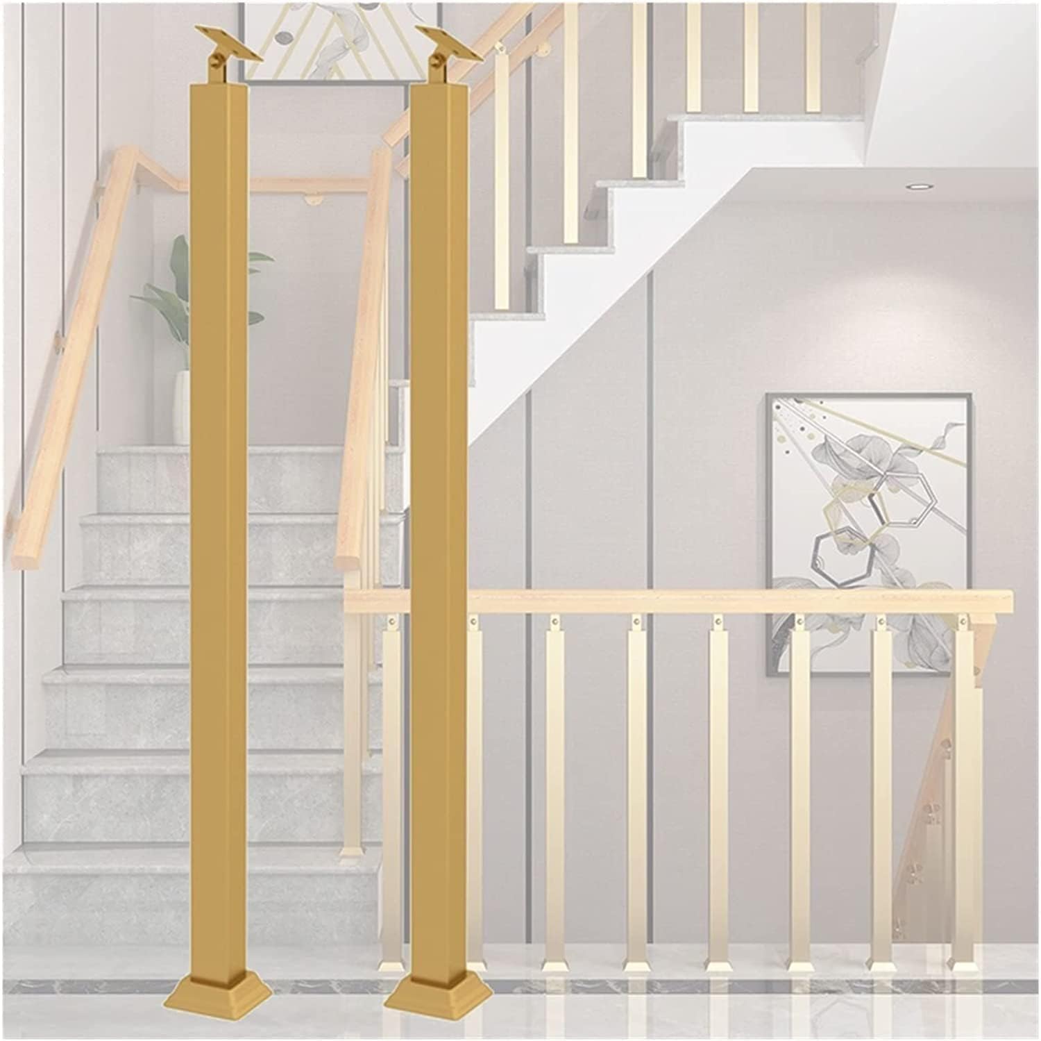 Soporte de barandilla dorada de 85cm en metal cuadrado para evitar caídas en escaleras