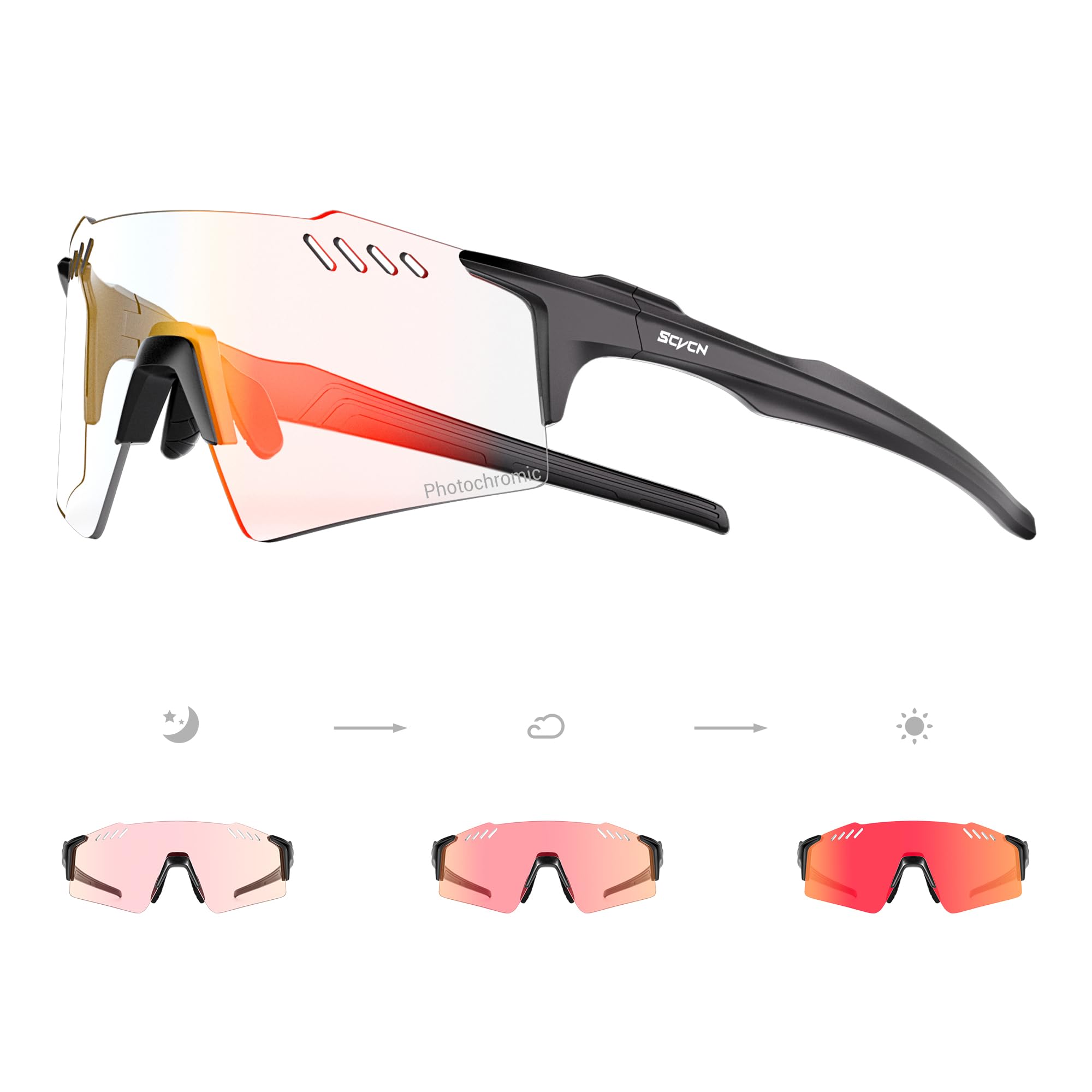SCVCN Photochromic Cycling Glasses Clear Biking Glasses Women Men MTB S9A2