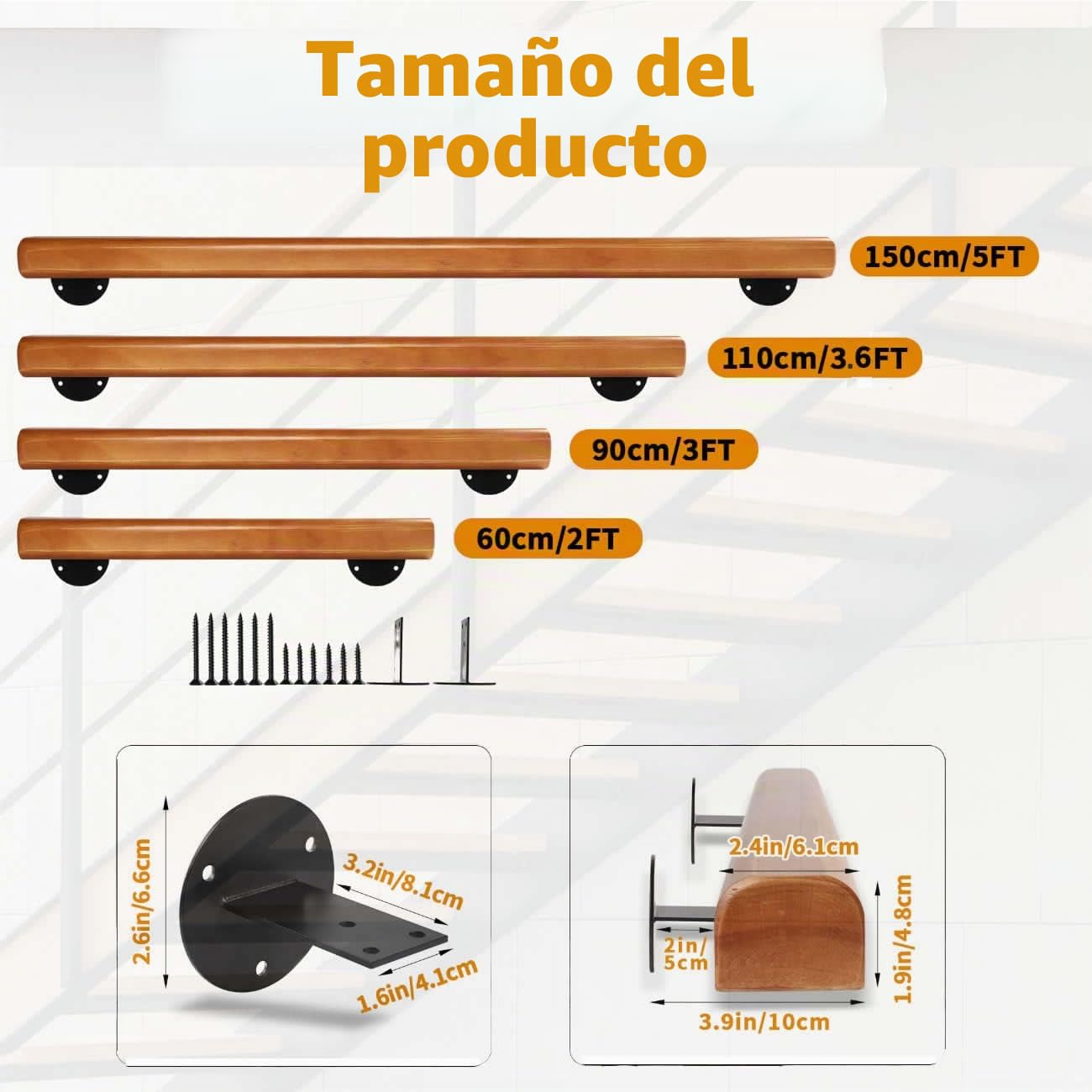 110cm Pasamanos Madera para Escaleras Interiores, Barandilla Pared | con Capacidad de carga 180KG, Pasamanos Seguridad Anticaída para el hogar, el pasillo, los lofts y las terrazas