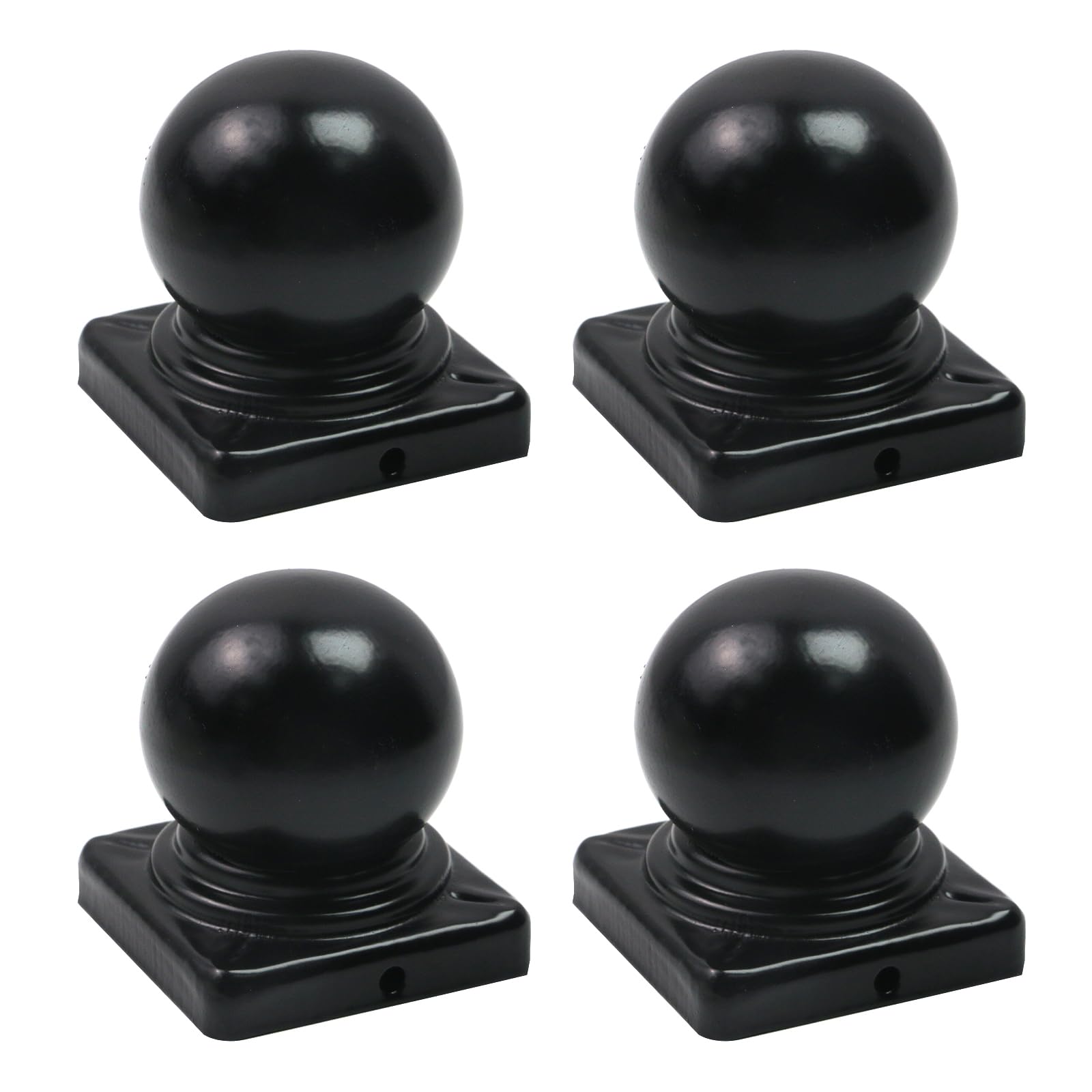 Tsnamay 4Pcs Black Fence Post Caps with Top Ball,Post Caps Ball Dome Deck Post Caps with Screws for Actual 2.36"x2.36"/60mm Metal Posts