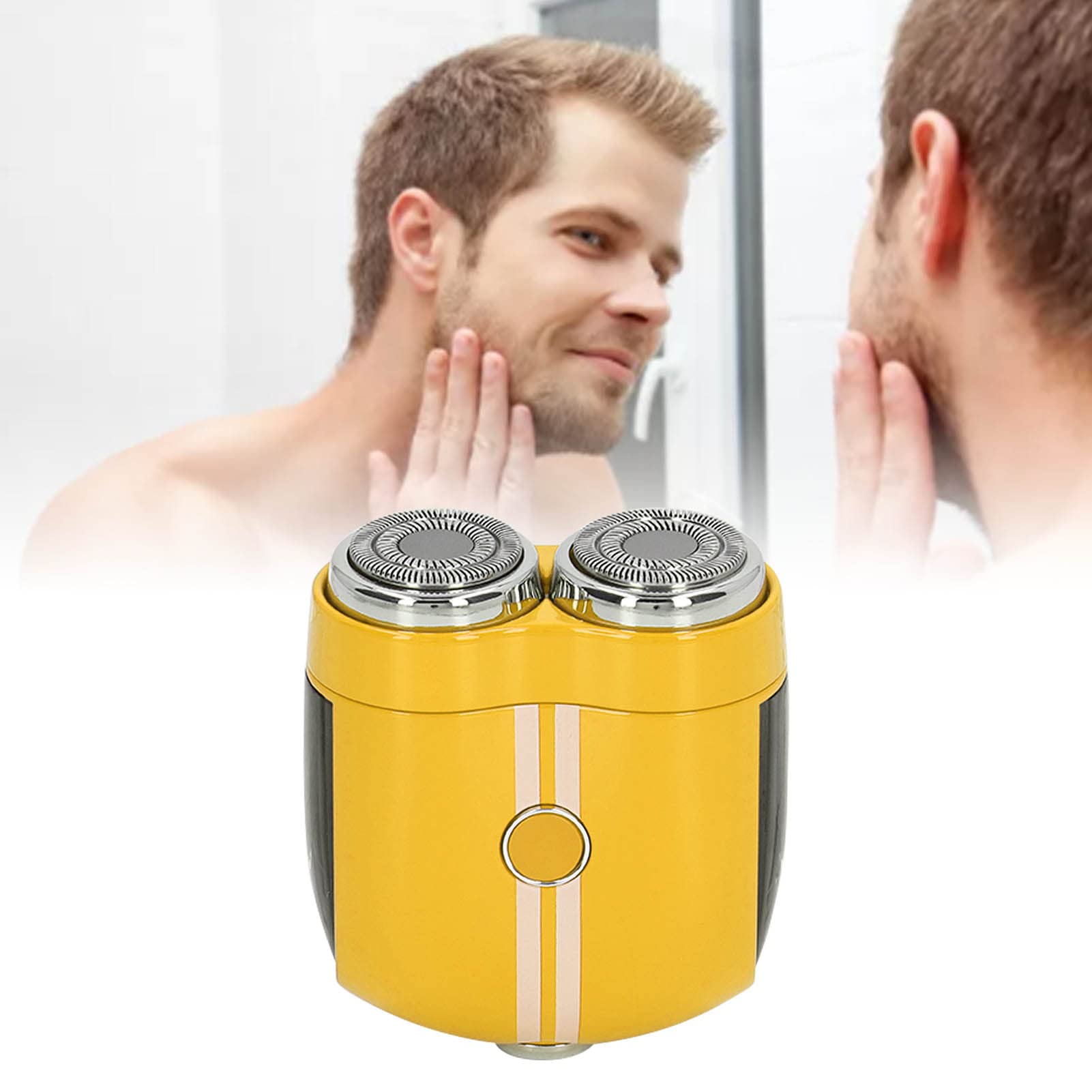 AMONIDA Mini Rasoio Elettrico per Barba Tagliacapelli per Rasoio Asciutto e Bagnato con Rete Curva Impermeabile per Viaggi in Lega di Zinco (YELLOW)