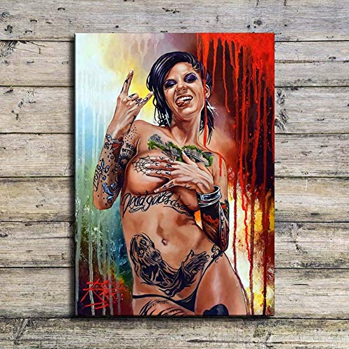 Tableau décoratif sur Toile Moderne Hip hop Tatouage Femmes Toile Peinture Hip Hop Fille Affiche pour La Maison Salon Chambre Mur Décor Art Peinture-60x80cm