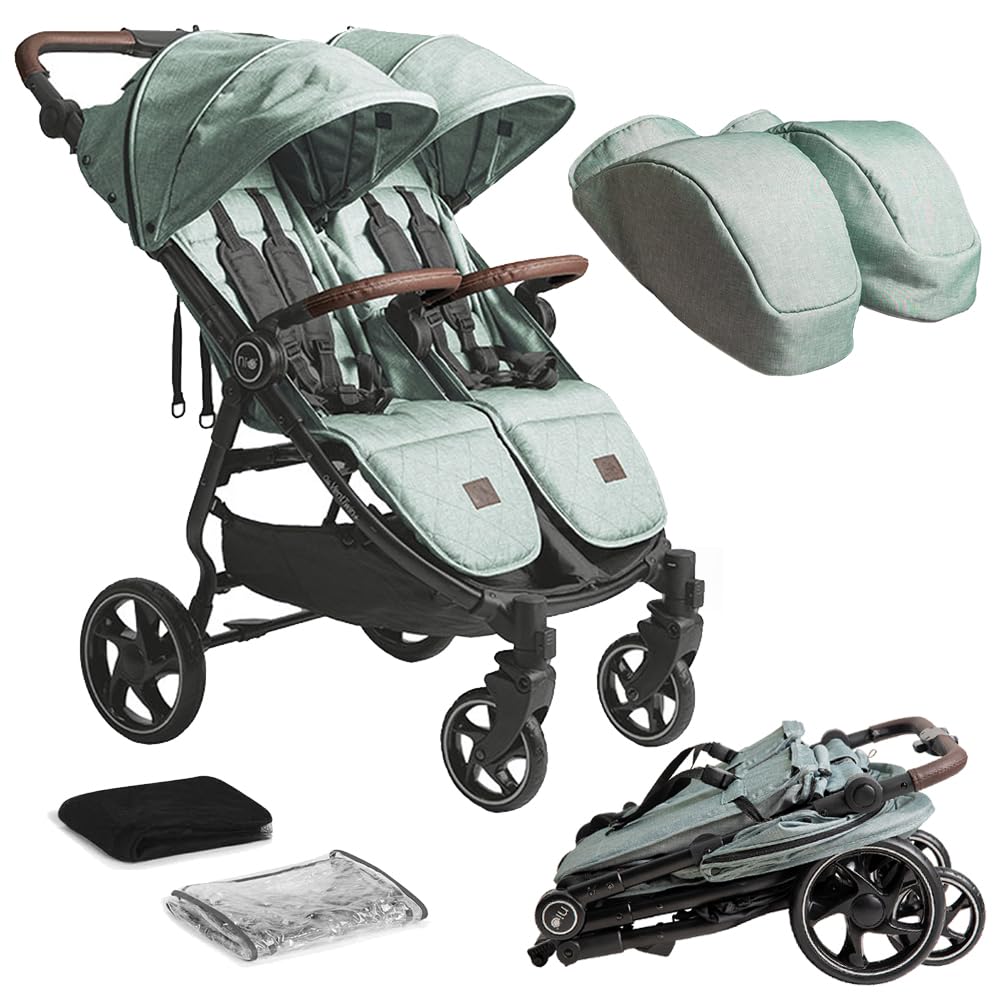 Olmitos - Silla de paseo Gemelar VentTwin+ para bebes - Ligera, Compacta y Versátil opción de carro gemelar - Capazo no incluido - Respaldos y Reposapiés ajustable Chasis de aluminio cuero de nailon