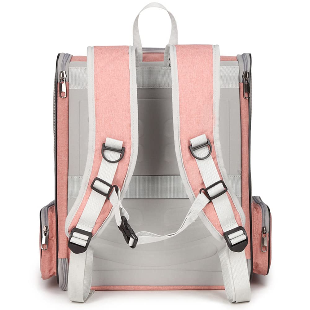 Sac de Transport pour Chats Petits Chiens 7.5kg, Sac à Dos en Filet Respirant pour Petit Animaux, Pliable Spacieux avec Matelas en Peluche Amovible, Panier pour Voyage on Train Voiture Avion (Rose)
