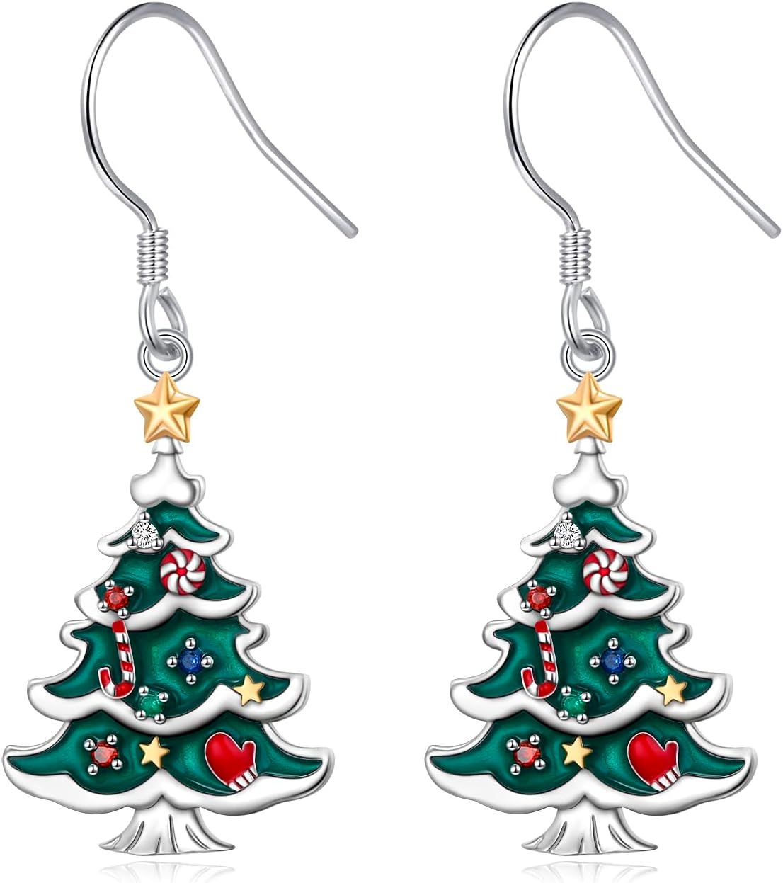 Christmas Tree Earrings for Women 925 Sterling Silver Green Xmas Tree Colorful Zircon Lever-Back Dangle Drop Earrings for Christmas Thanksgiving Birthday Winter Holiday Jewelry