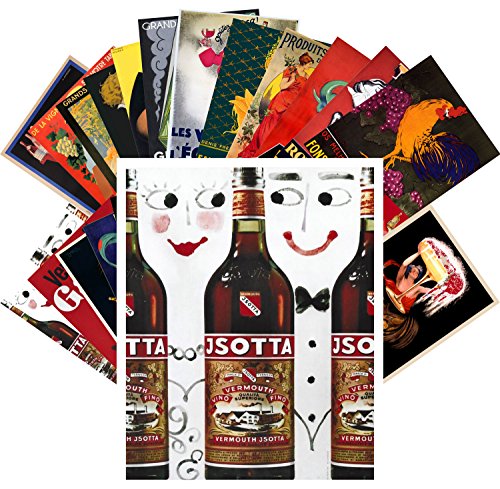 PIXILUV Vintage PostCards 24 pcs Vermouth Liqueur Vintage Alcohol Wine Adverts Poster Art Deco
