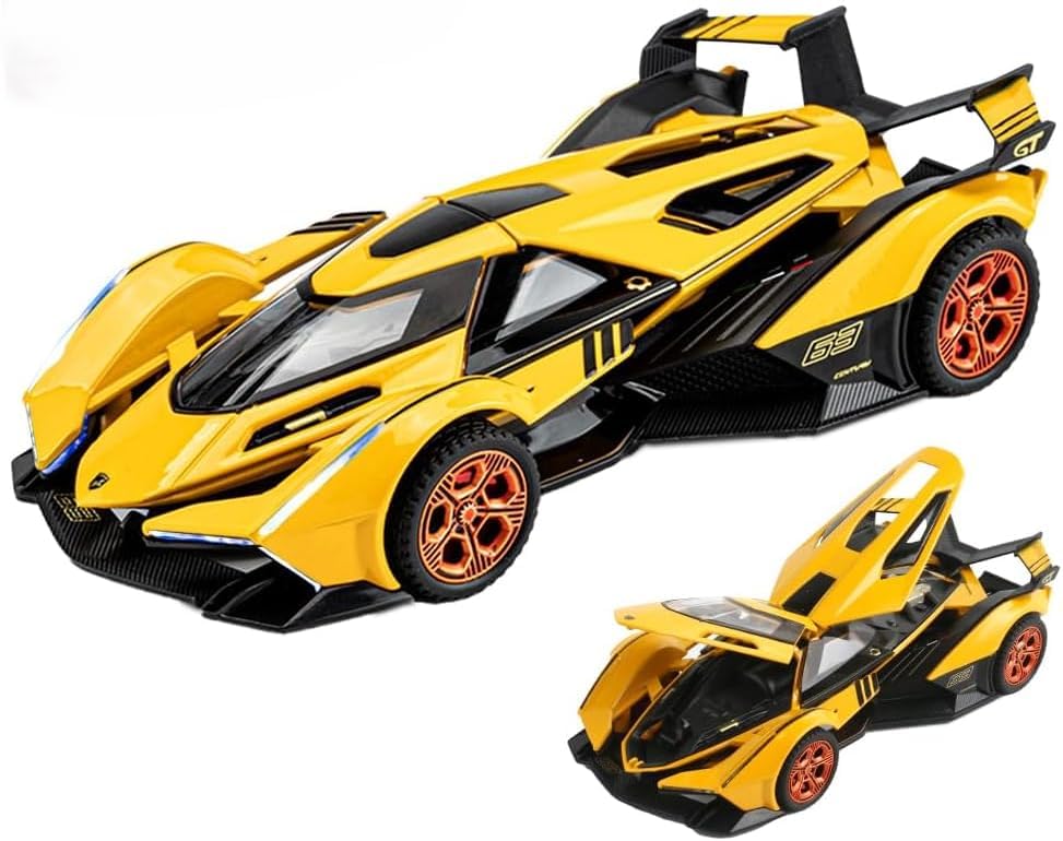 Image of Exclusive Alloy Metal Pull Back Die-Cast Car Diecast Metal Pullback Toy Car with Openable 6 Doors,Light Music Boys Gifts Toys (1:32 Lambo V12 Sport-Multicolor)