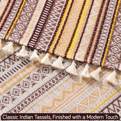 Image of HOKIPO L Shape (2+2 Seater) Sofa Cover Seat Mat | 300 GSM Cotton Acrylic Jacquard Fabric with Tassel, 'Trivana Series' Chocolate Brown (IN-934+935-J4)