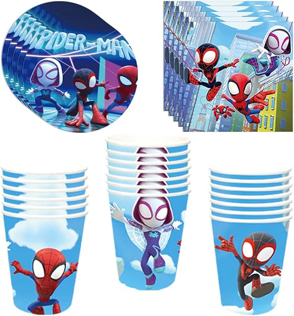 Spiderman Hero Birthday Party Supplies Spidey Amazing Friends Party Favours Includes Cups Plates Napkins for Spiderman Birthday Baby Shower Decor
