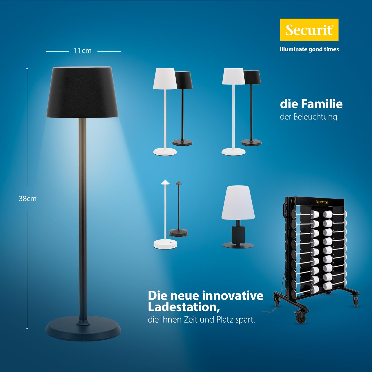 SECURIT - LED-Leuchte Georgina - Dimmbar - Kabellos - Schwarz | 15-20 Stunden Leuchtdauer - USB-Magnetladekabel - Für Innen- und Außenbereich