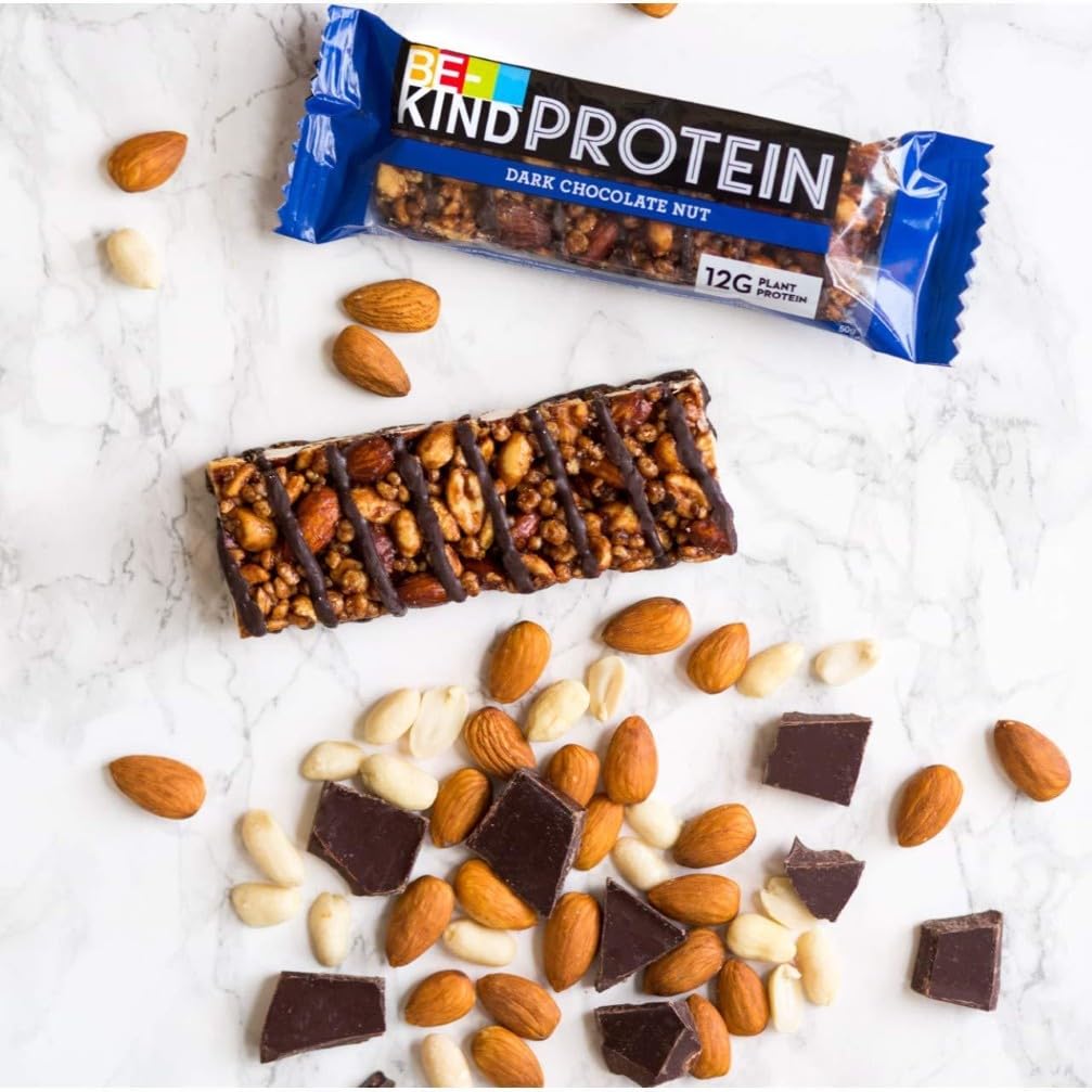 BE-KIND - Barres de Céréales Protéinées - Noix & Chocolat Noir - Sans Gluten - Riches en Fibres - Grand Format - 12 x 50g