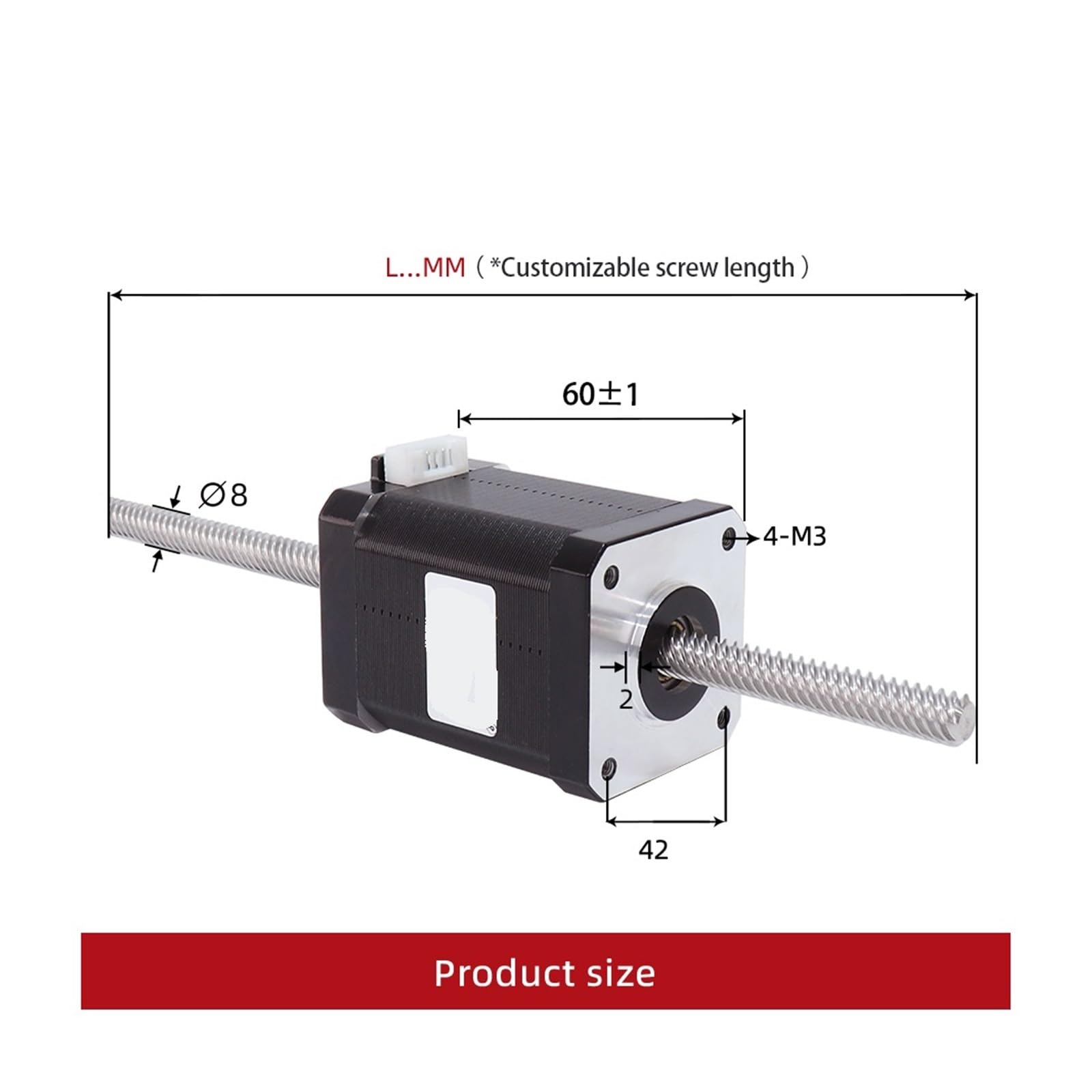 Motor Paso a Paso Lineal NEMA17, 1.7A 70N.cm Motor Paso a Paso de Tornillo pasante 42HA60-T8 Tornillo de Avance L100-400MM for Impresora 3D CNC(Lead Range 4mm,42HA60-T8-100mm)
