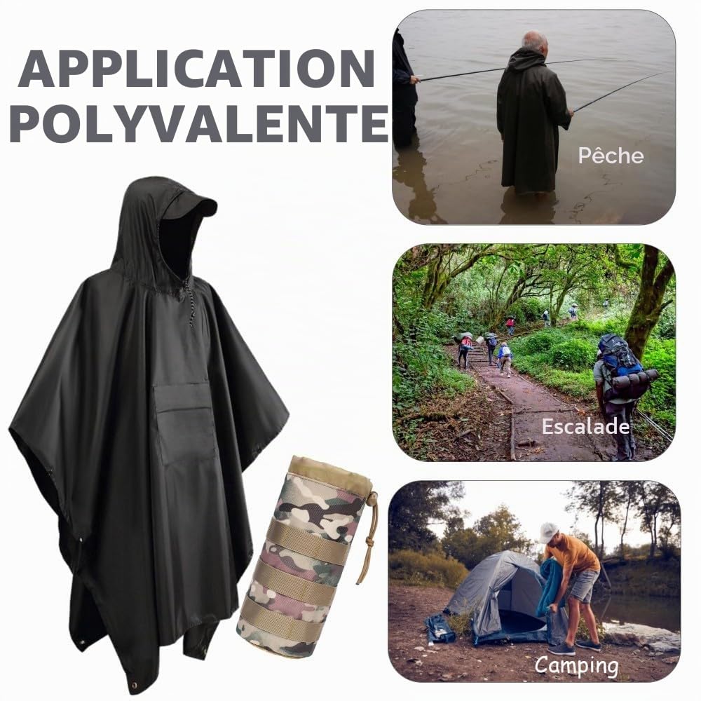 Urby Poncho de pluie pour adulte grande taille avec capuche, poncho para lluvia, poncho tactique adulte pour camping, randonnée, voyage, plein air