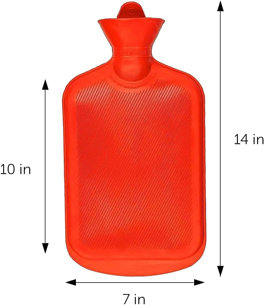 SteadMax Hot Water Bottle, 2L (68oz) Natural Rubber -BPA Free- Durable Large Hot Water Bag for Hot Compress and Heat Therapy, Pain Relief from Cramps, Back Pain, Sore Muscles, Injuries, Red