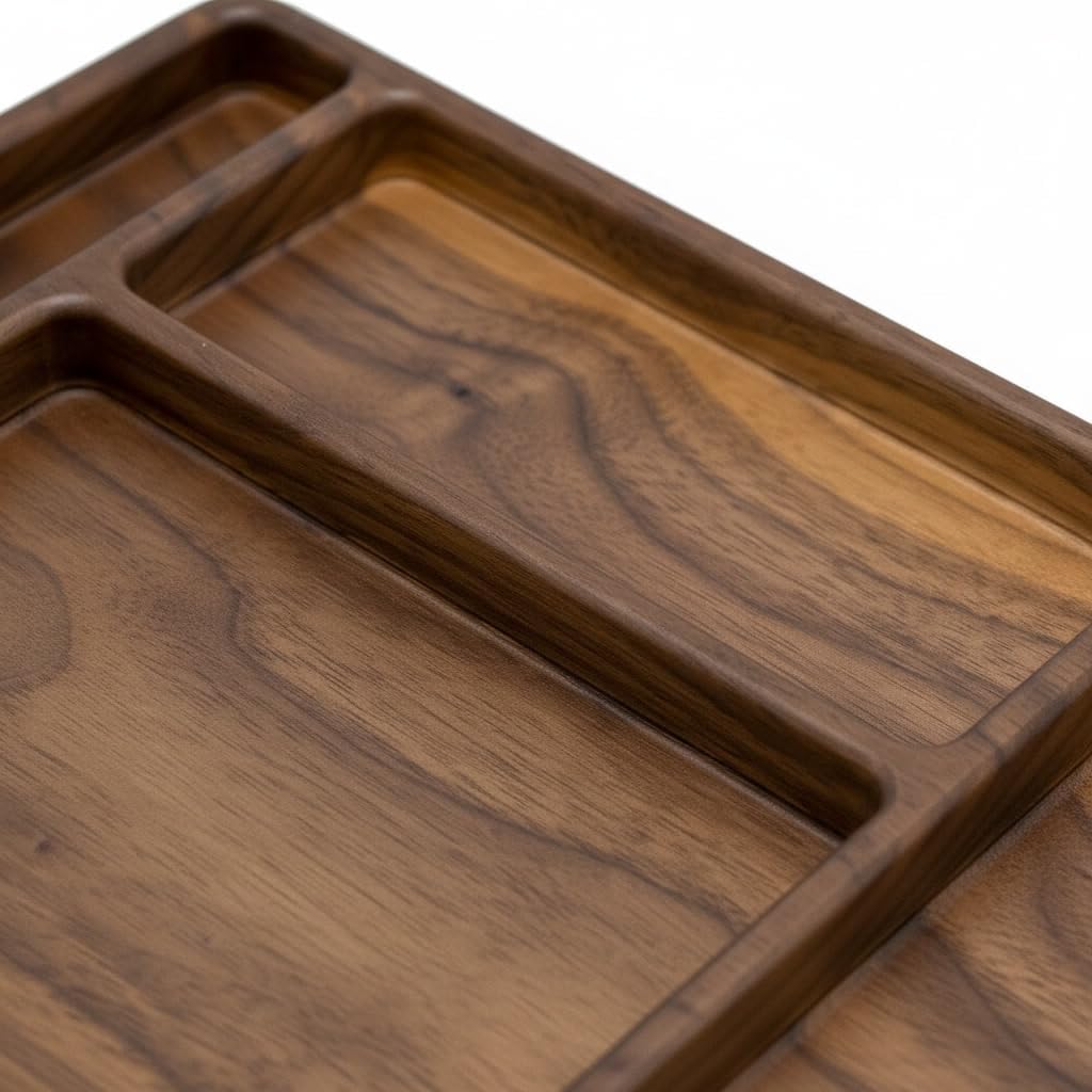 cieslik Solid Walnut Personal Organizer with 4 Compartments, Cable Slots, Desktop Tray for Digital Accesories (No Cable Slots)