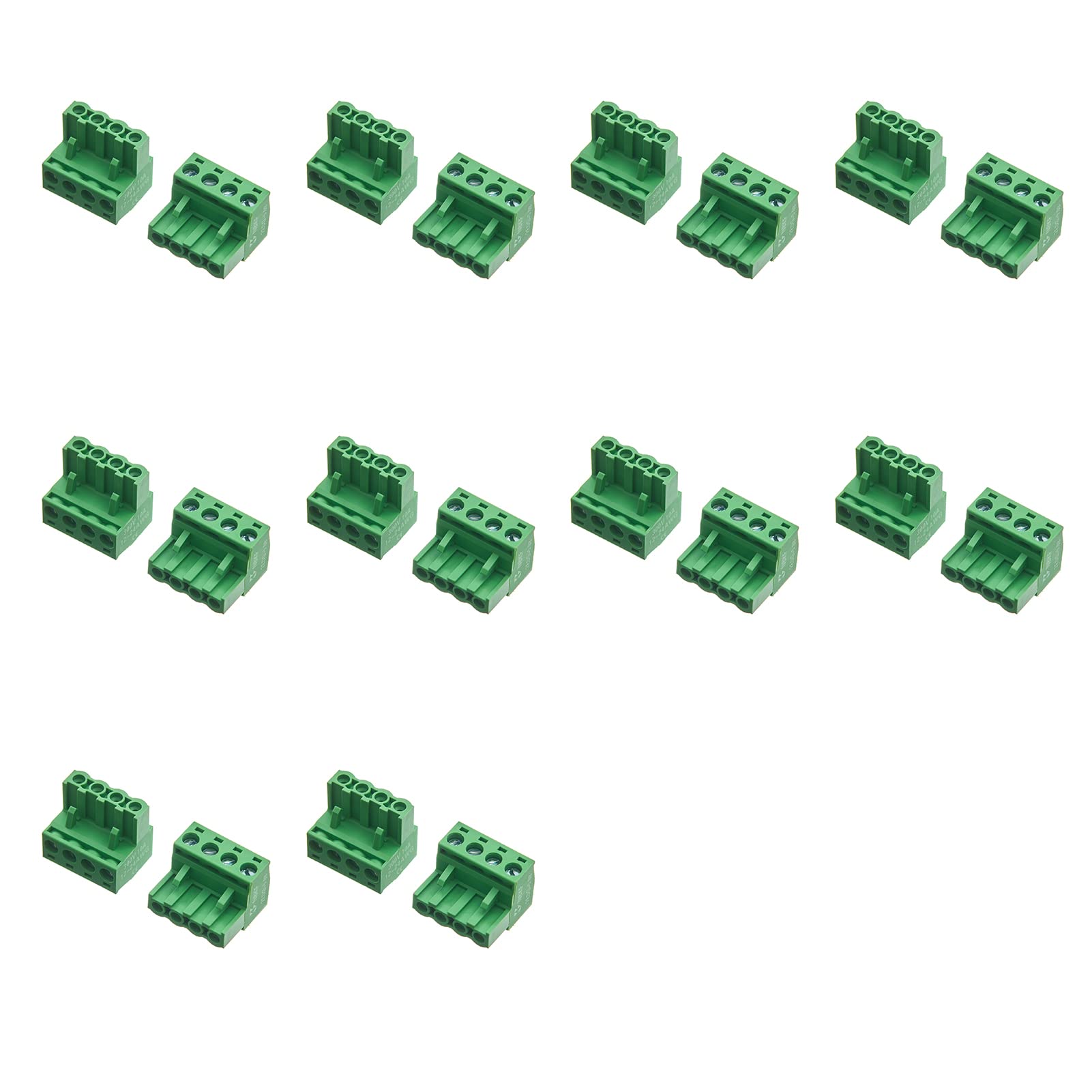 Bridgold 20pcs 2EDG 5.08MM pluggable Green Terminal Block Socket (Separate Screw Hole), 4Pin. (4Pin)