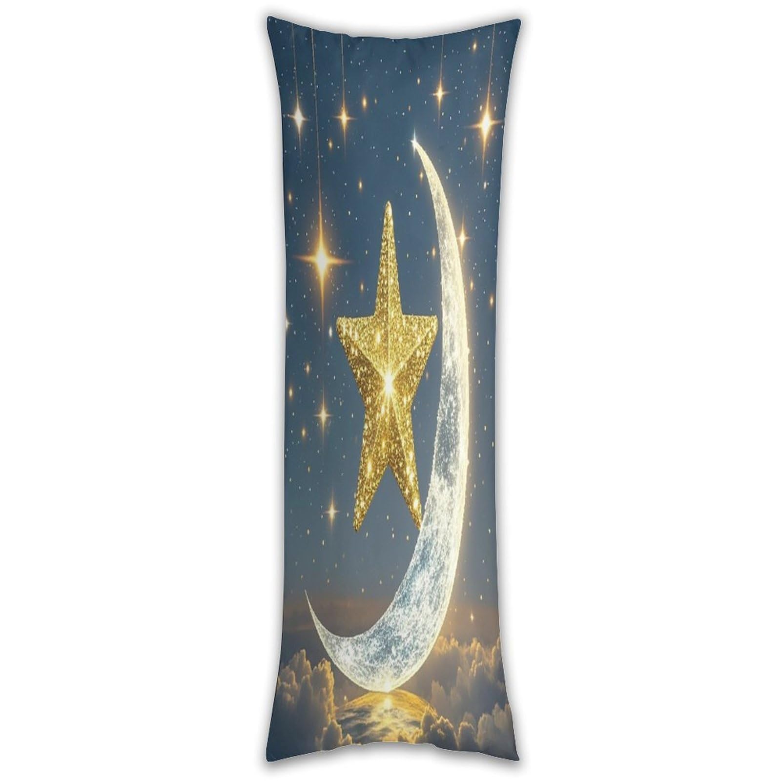 Golden Stars and Moon Long Pillow Case with Zipper Ultra Soft Microfiber Long Pillow Cover Breathable Body Pillow Protector Soft Wrinkle Pillowcase for Bed Sofa Bedroom 53 X 19 in