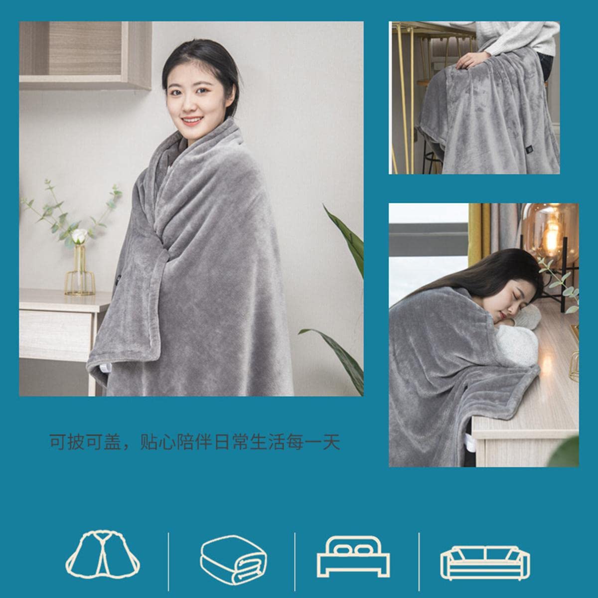 USB-Heizdecke, tragbare Flanell-Heizdecke, Auto-Off, Überhitzungsschutz, maschinenwaschbar, geeignet für Einzelwohnheim, Zuhause, Büro, 84 x 180 cm