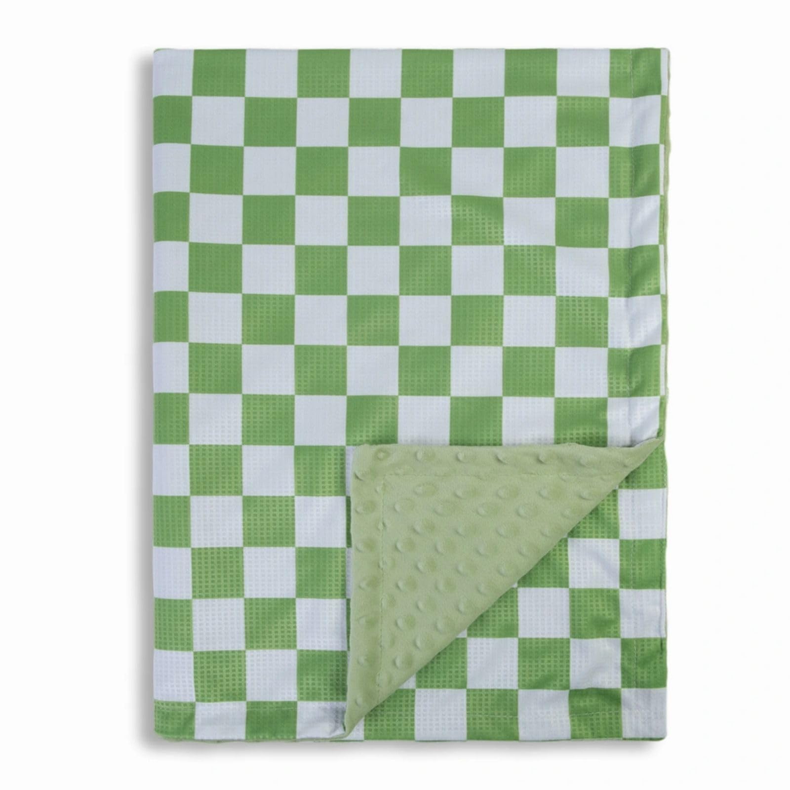 Donsonny Checkered Baby Blanket for Boys Soft Blankets with 3D Waffle Blanket, Warmer Comfort Reversible Lightweight Bed Blanket for Toddlers Infant or Newborn 28 x 40 Inch (Grass Green)