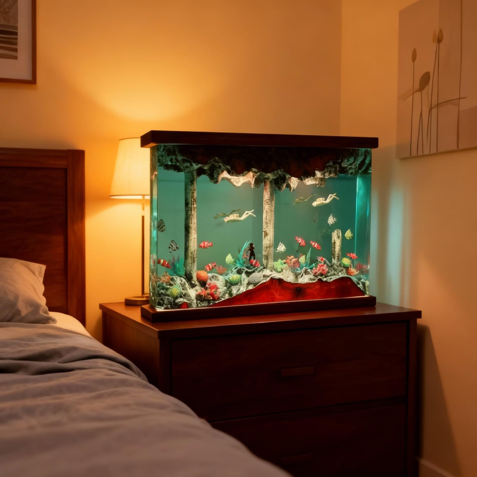 Drawelry Epoxy Resin Ocean Lamp, Night Light,Handmade Bedside Table Lamp,Resin Wood Bedside Ocean Light Lamp,Nightstand Decorations Suitable for Holidays (Various Fish and Divers) — image 1
