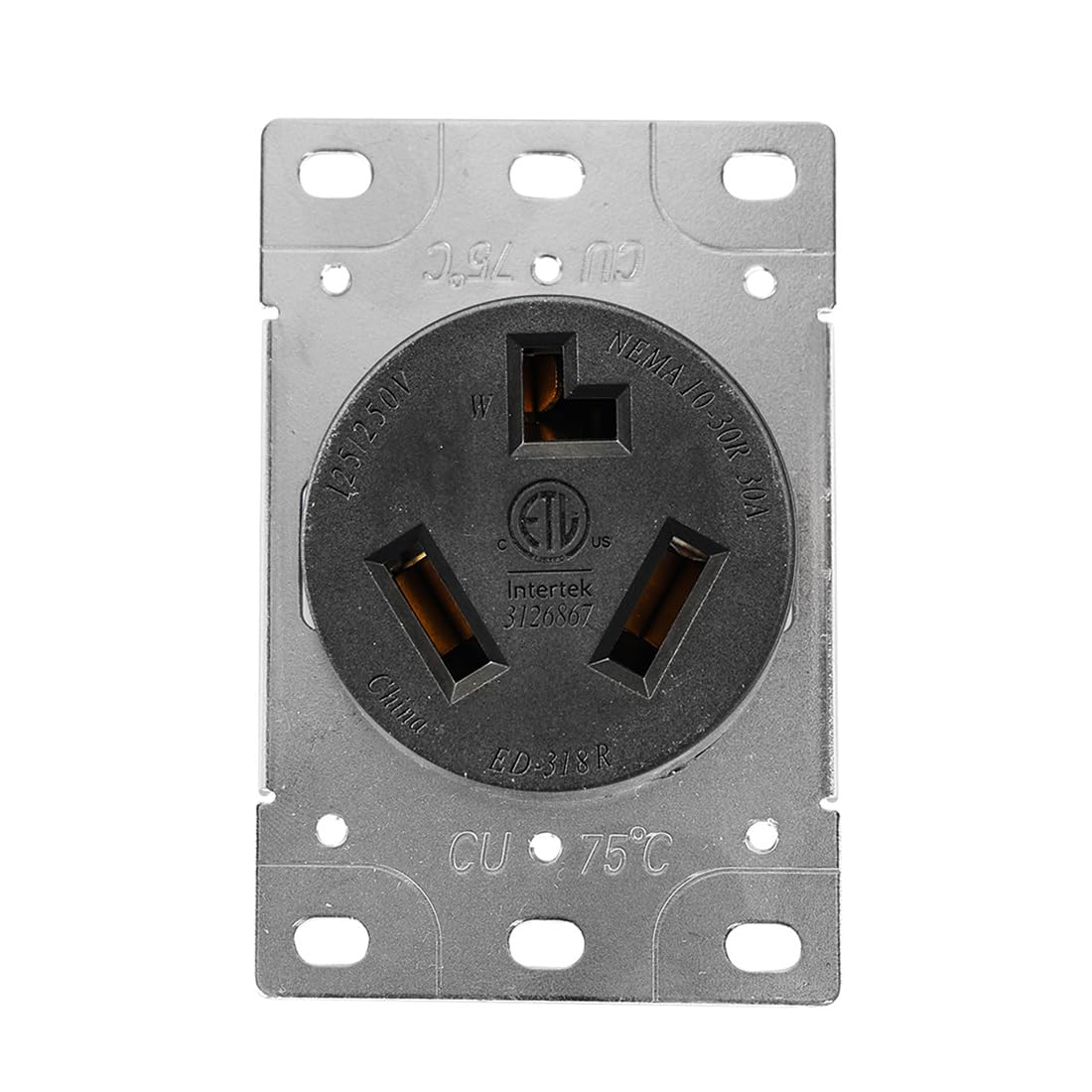 NEMA 10-30R Outlet 30A 250V 3-Prong Dryer Receptacle - ETL Listed Flush Mount for Vintage Appliances & Temporary Power, Non-Grounding 3-Pole 3-Wire Electrical Socket