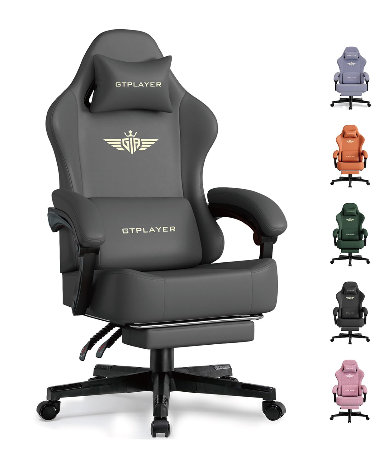 GTPLAYER Gaming Chair with Pocket Spring Cushion, Big and Tall Gamings Chairs 350LBS High Back Computer Chair with Footrest for Adults Lumbar Support