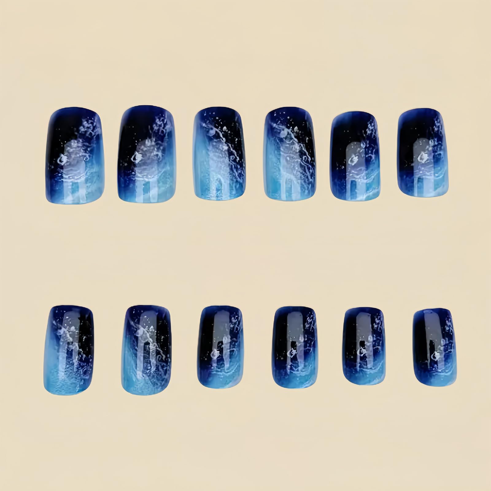 Shimmerz 24 Pieces Square Press On Nails Medium Blue Ombre Glitter Design Thick Shiny Artificial Nails - Image 4